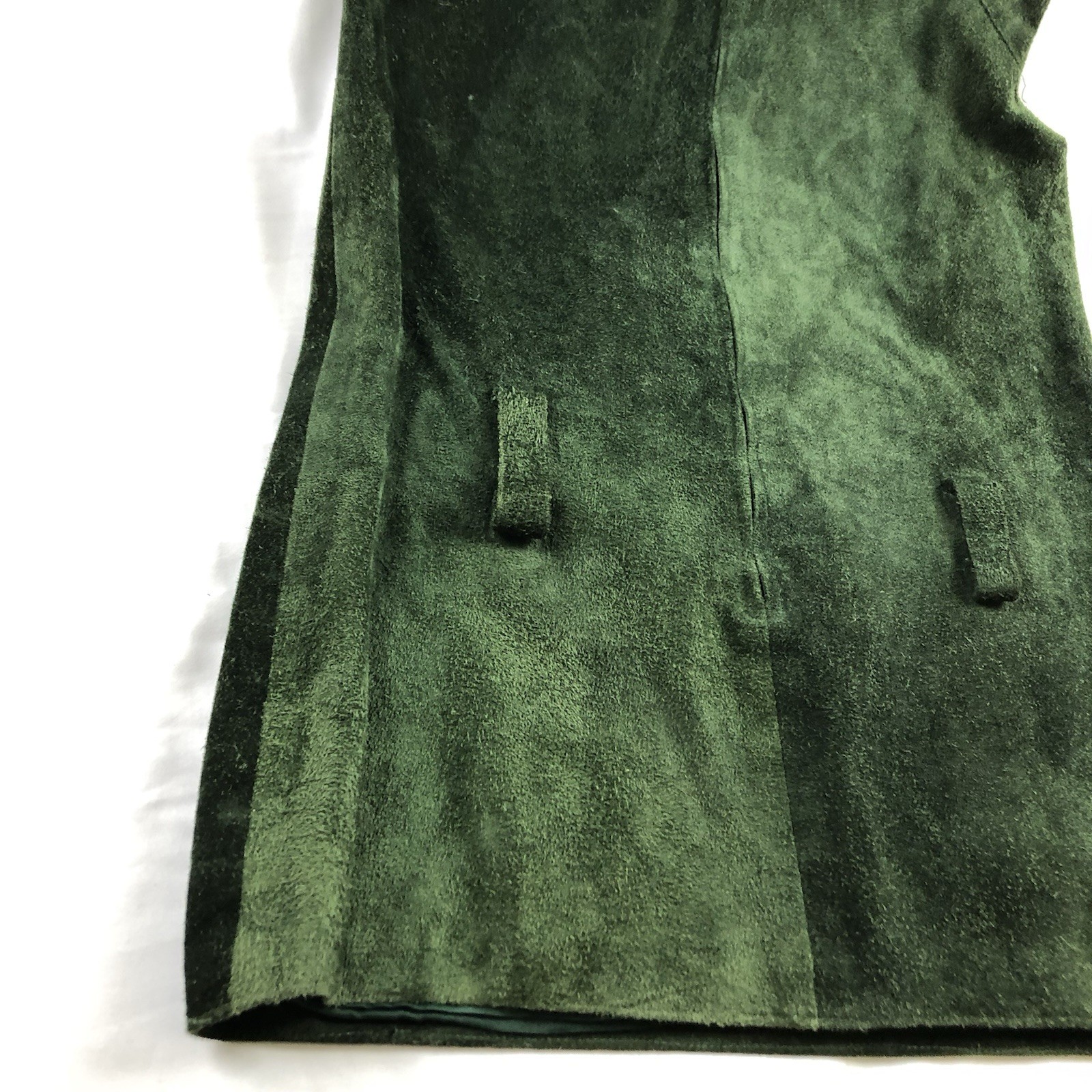 Anne Klein Vintage Green Suede Leather Mod Shift Dress Size 12 60s 70s Pockets