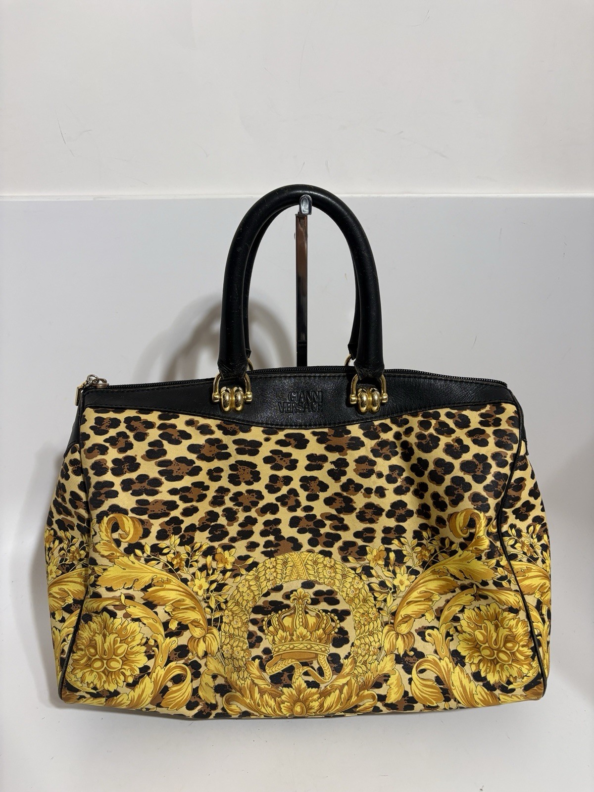 Vtg Gianni Versace Yellow Baroque Print PVC Bag