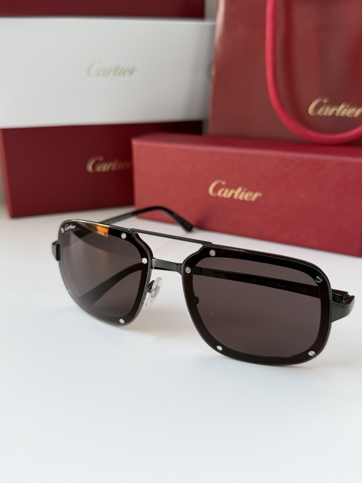 Cartier Santos Sunglasses CT0194S 004 Black Smoke Grey Light Mirror Navigator