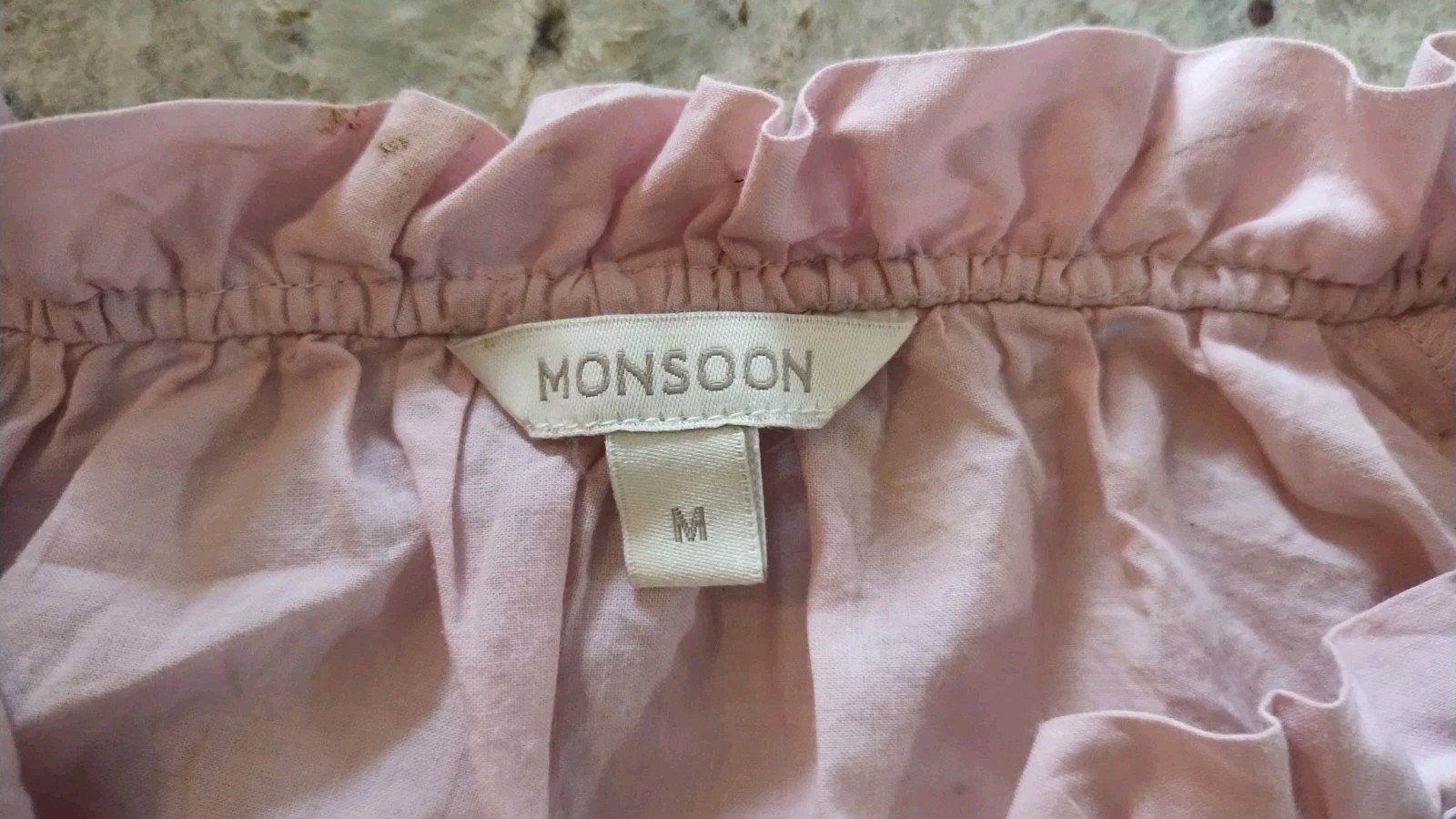 MONSOON Pink Eyelet Cotton Ruffle Embroidered Blouse Round Neck Short Sleeve M