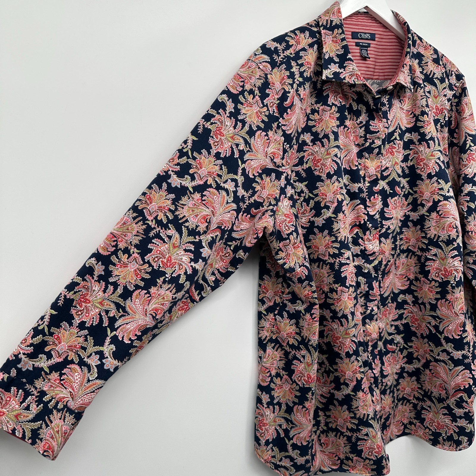 Chaps Womens Top Shirt Blouse Size 2X No Iron Button Up Floral Boho Romantic