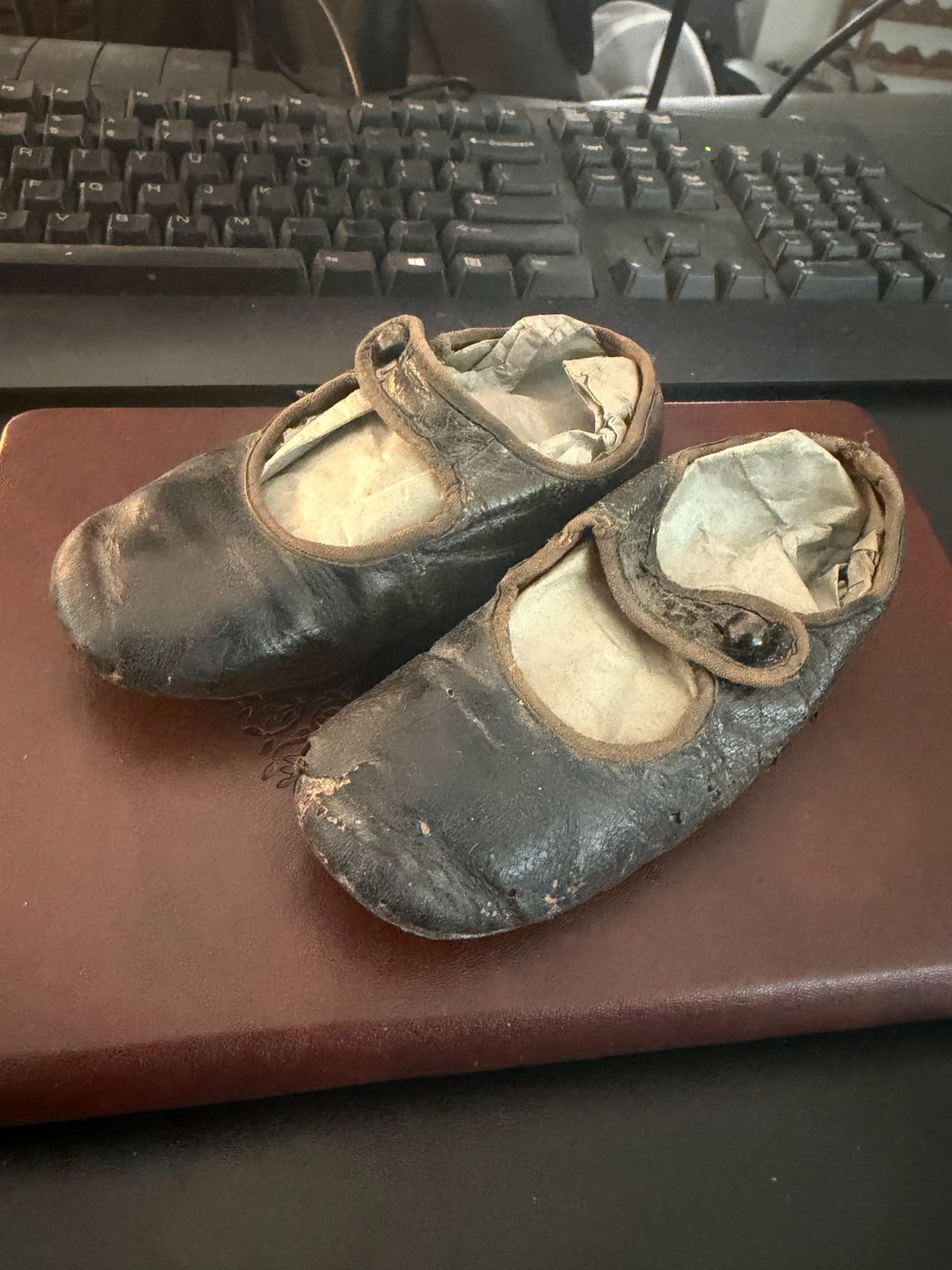 Victorian Era Antique baby shoes Button Up Leather