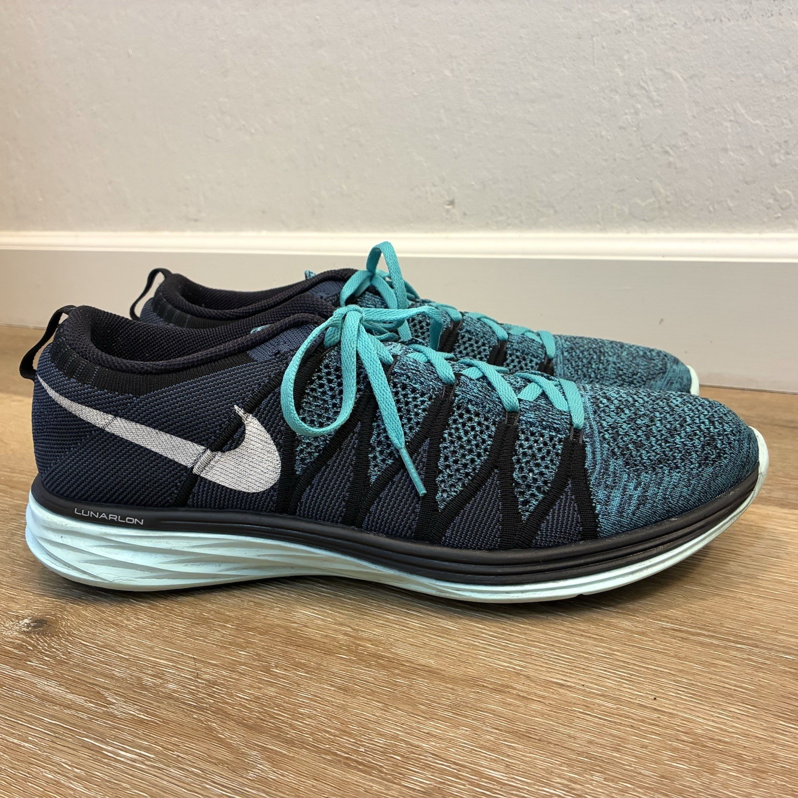 Nike Flyknit Lunar 2 Running Shoes Green Navy Teal Men’s US 14 Size 14