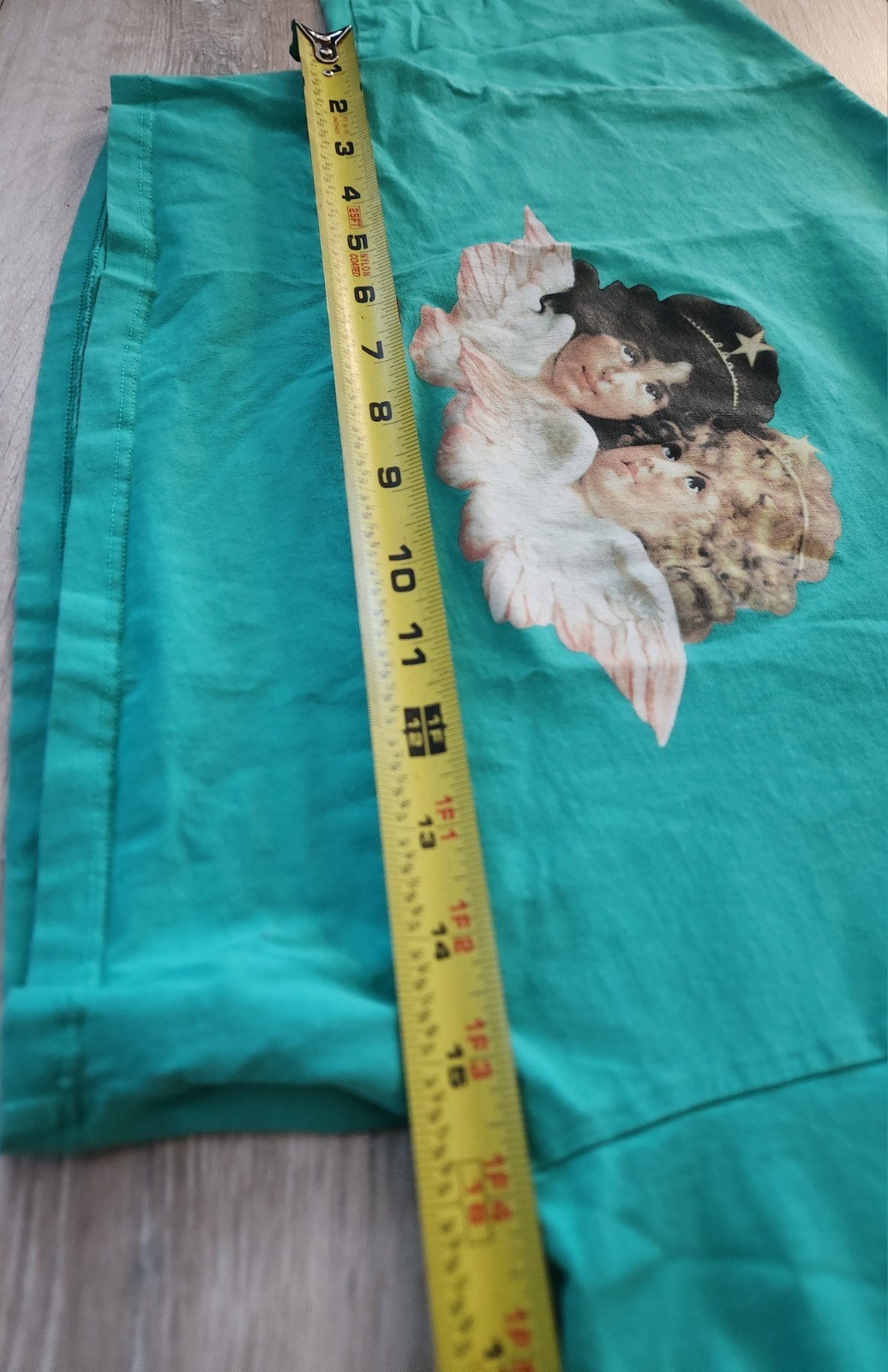 Fiorucci Women’s Vintage Angels Cropped T-shirt Green 100% Cotton Size XS