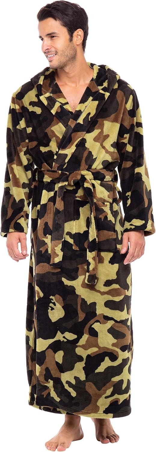 Men’s Extra Thick Plush Fleece Hooded Bathrobe Long Full Length Big & Tall