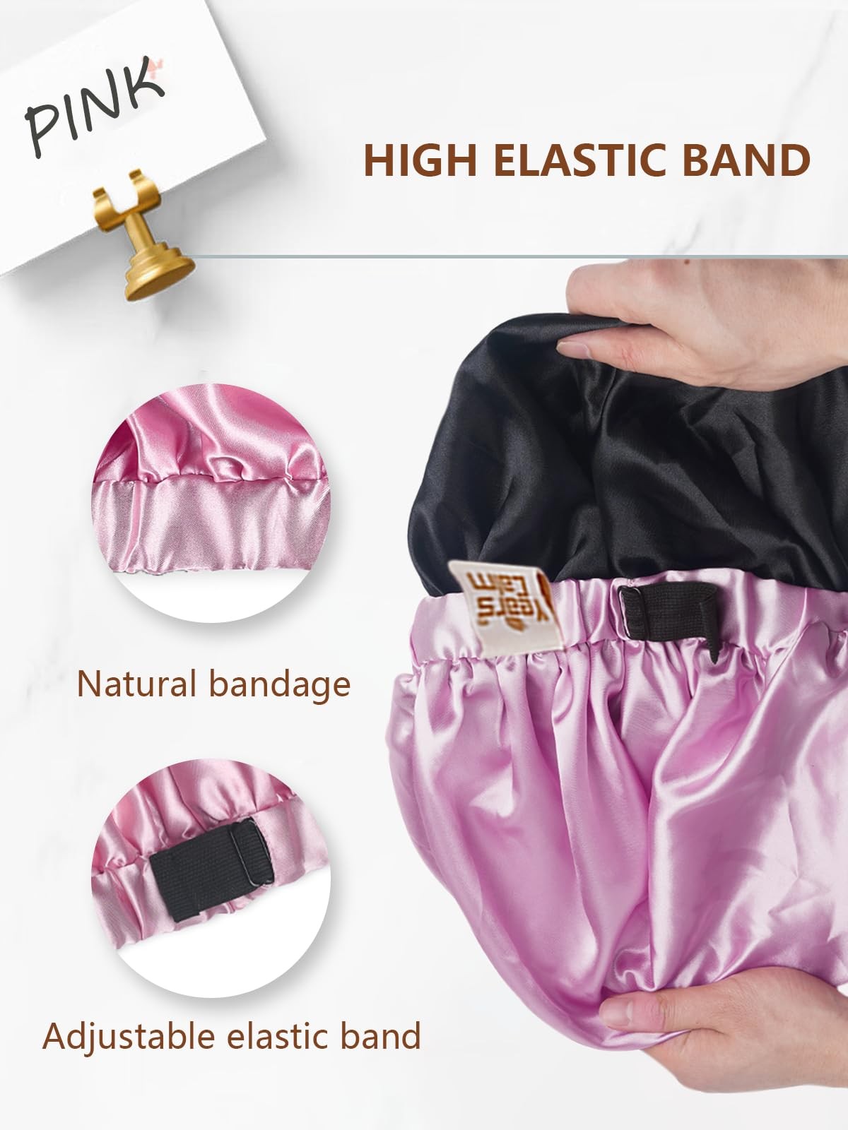Silk Bonnet for Sleeping Women, Double Layer Satin, Ajustable Elasticity Band， H