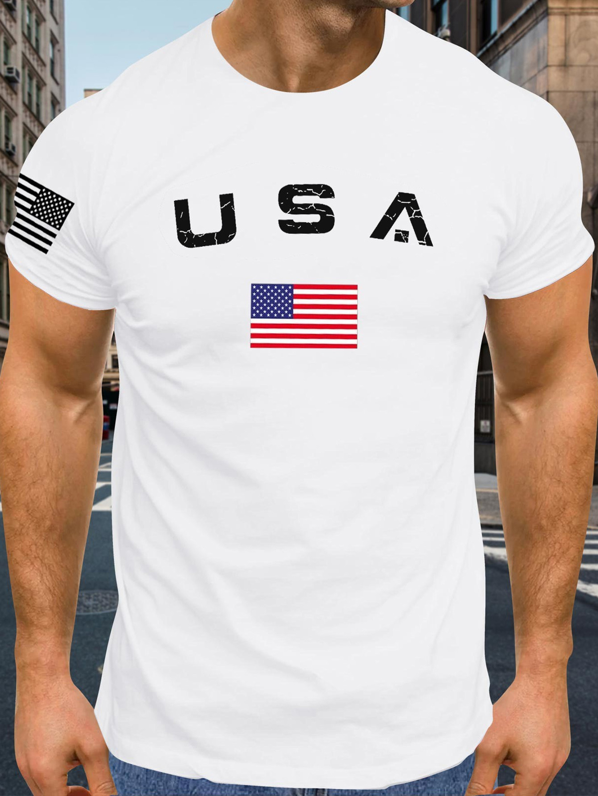 Men’s Casual USA Flag T-Shirt Breathable Light 100% Cotton T-Shirt Size L-6XL US