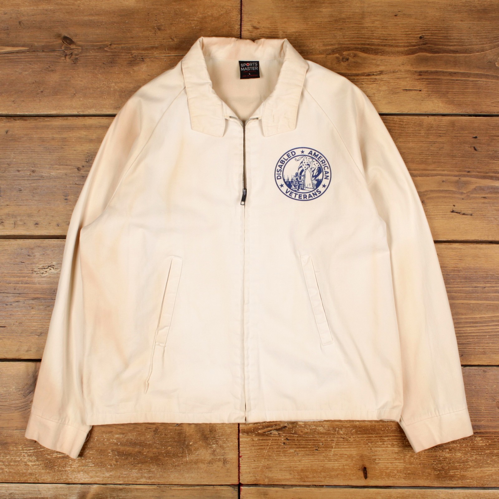 Vintage SPORTS MASTER Windbreaker Jacket L Mens USA Made 80s Beige Full Zip