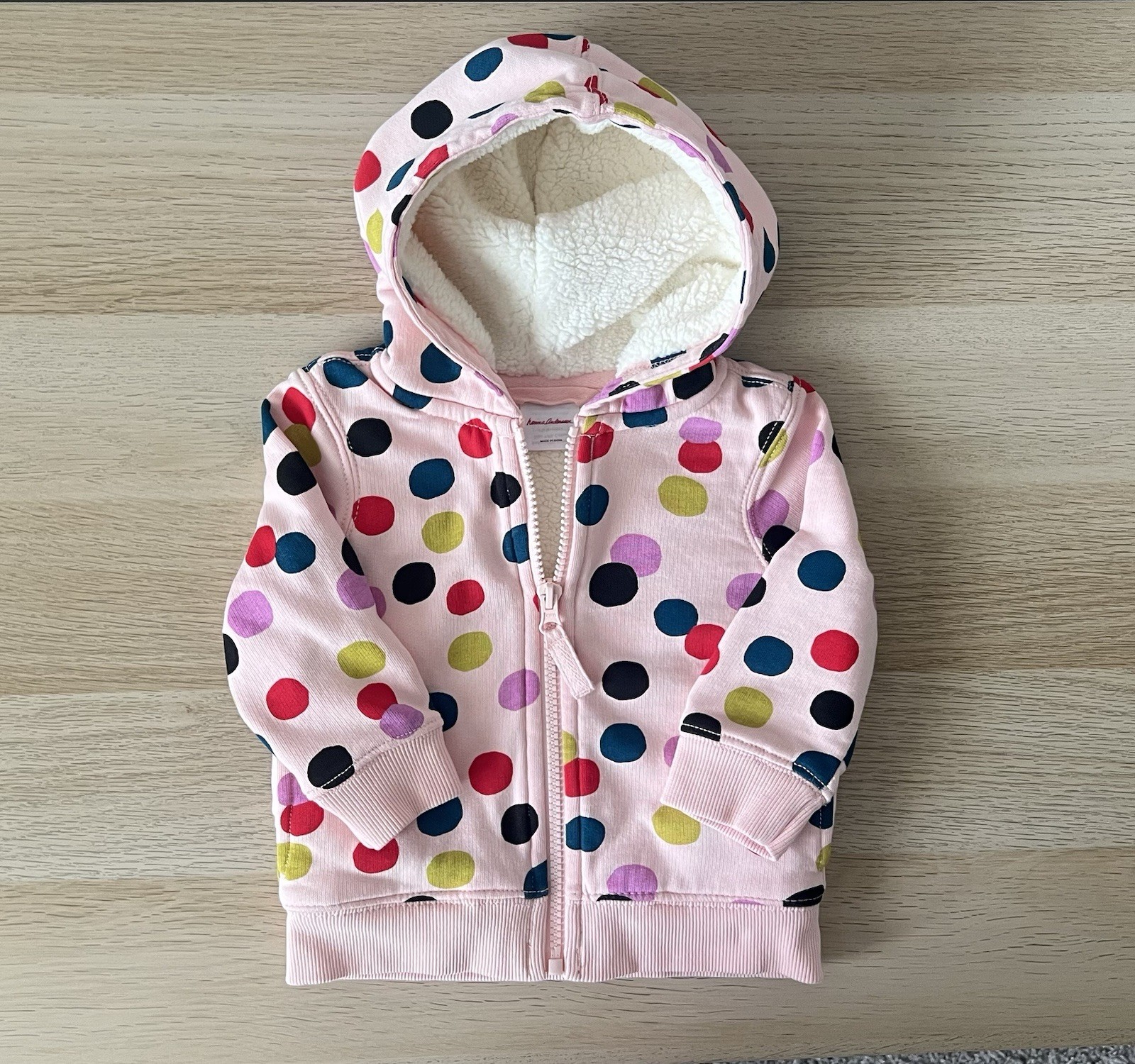 Hanna Andersson Baby Sherpa Lined Hoodie Pink Polka Dot 12-18 Months 75 cm