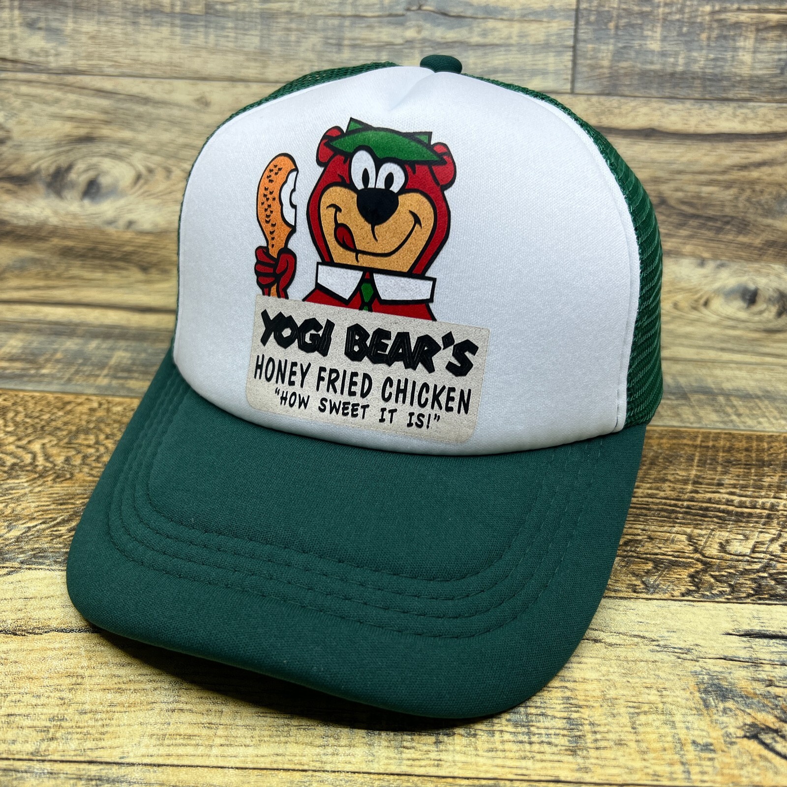 Yogi Bear’s Honey Fried Chicken Mens Trucker Hat Green Snapback 60s Defunct Cap