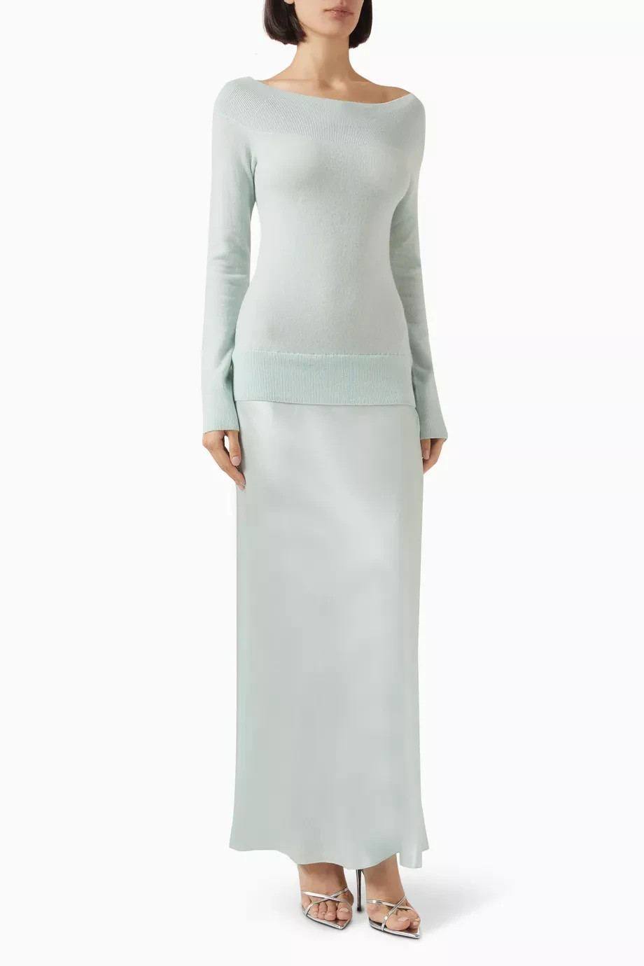 BNWT CHRISTOPHER ESBER MINT SHOULDERLESS CASHMERE MONUMENT DRESS – SIZE M