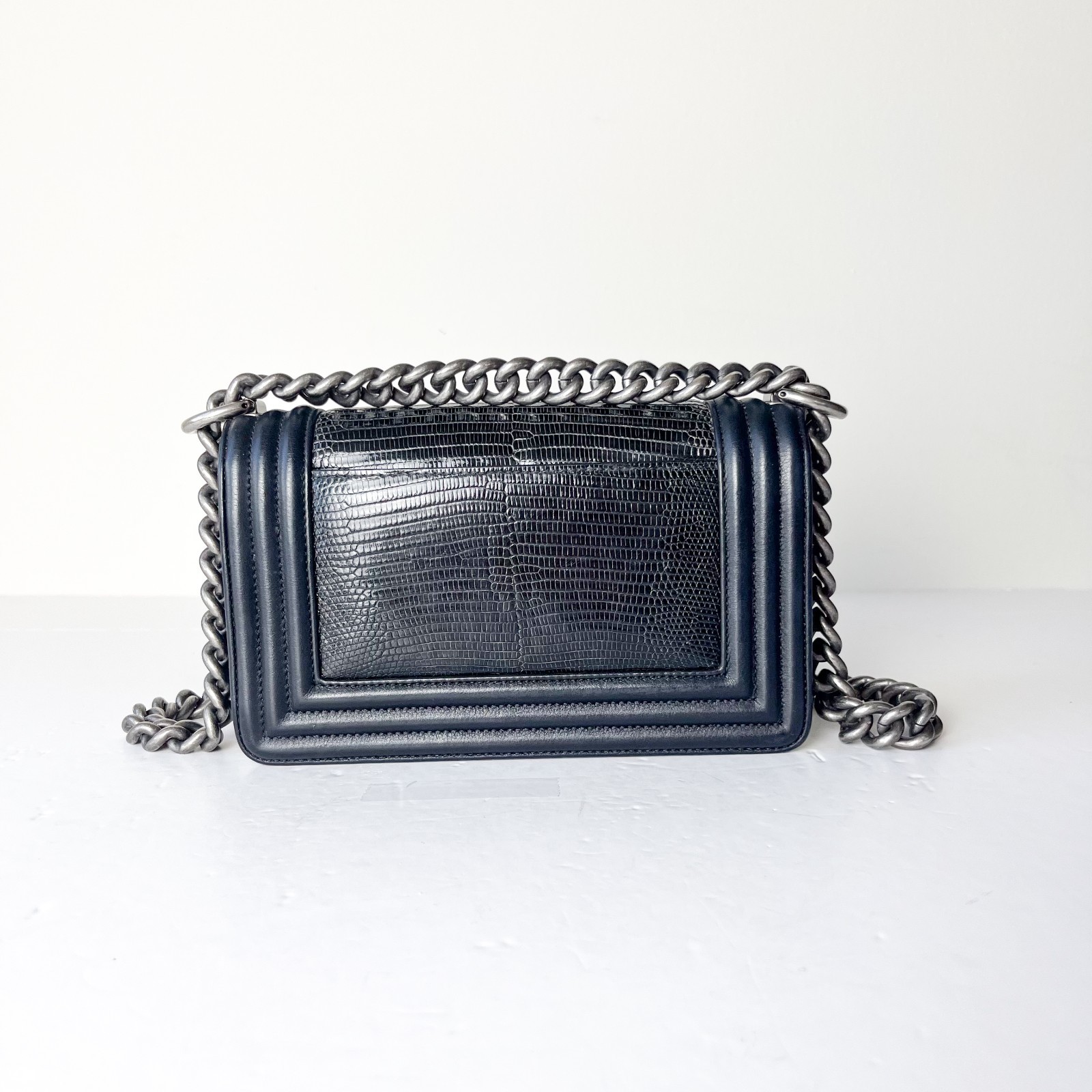Chanel Black Leather & Lizard Inlay Boy Flap Bag