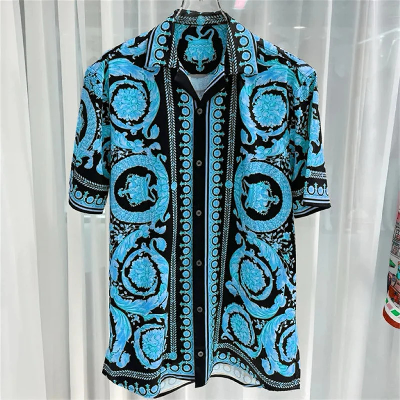 Button Down Shirt Men Fashion European Silk Dress Shirt Short Sleeve Shirts