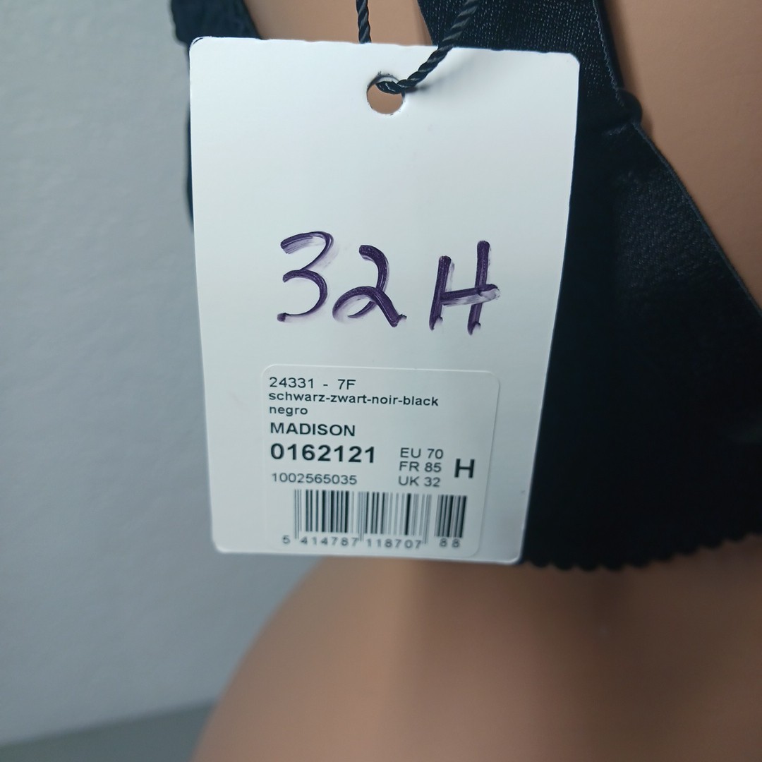 NWT Prima Donna Madison Side Support Wire Bra Unpadded Black 32H Floral Lace