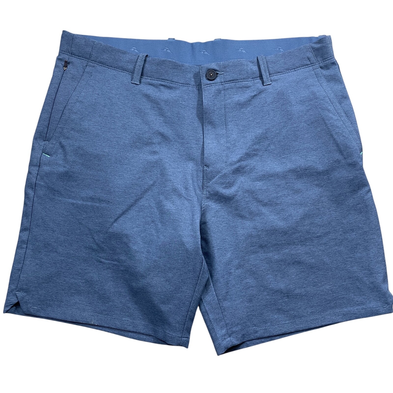Tommy Bahama 38 Blue Shorts Pockets 100% Polyester 50% Recycled Poly Zipper