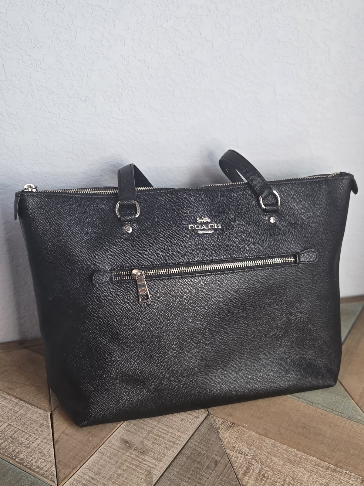 Coach Large Gallery Tote Crossgrain Black / Silver Leather Shoulder bag