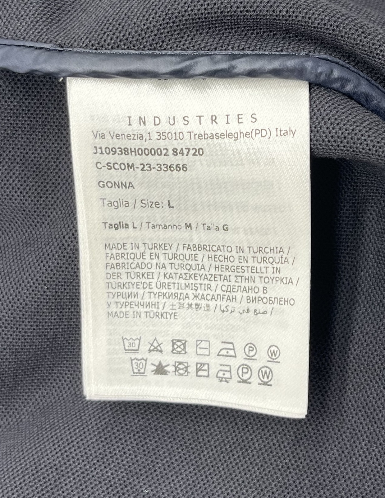 Moncler Logo Patch Faux Wrap Mini Skirt in Night Blue sz L NWT