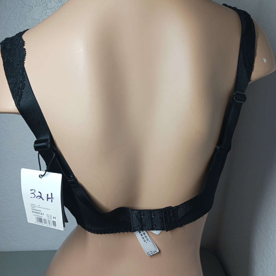 NWT Prima Donna Madison Side Support Wire Bra Unpadded Black 32H Floral Lace