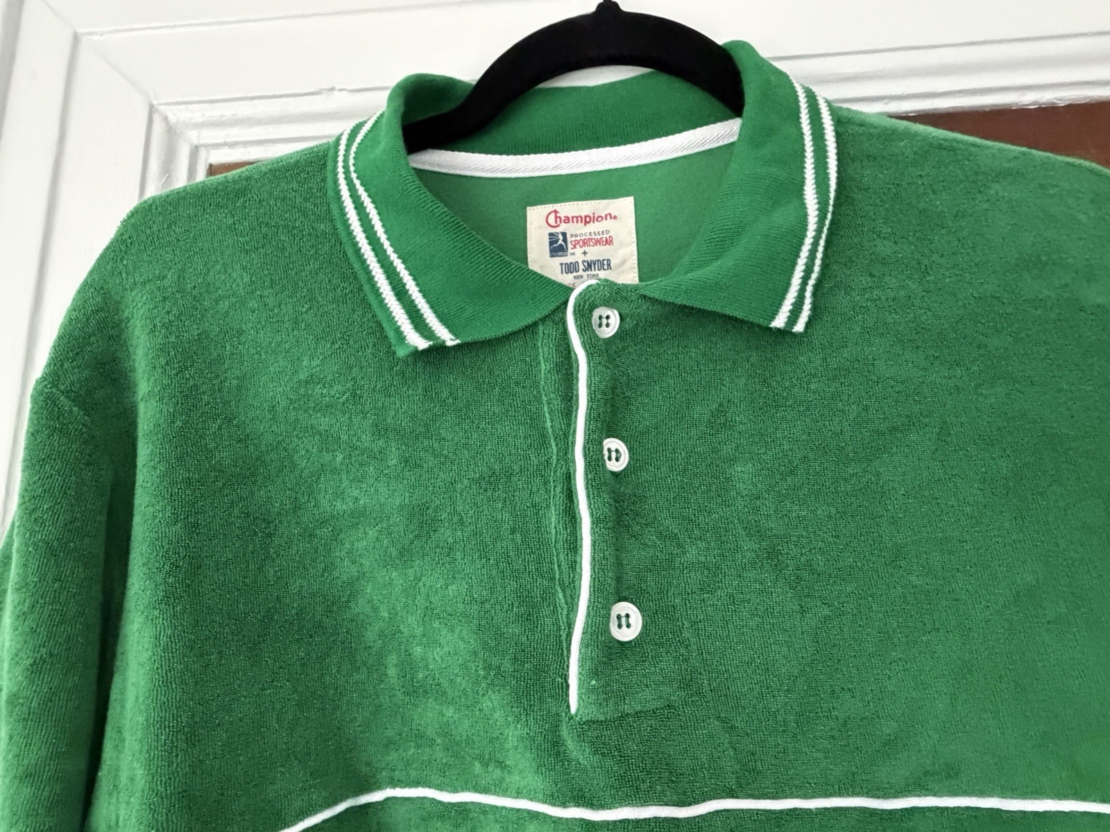 Todd Snyder x Champion Velour/Terry Cloth Long Sleeve Polo Shirt Medium Green