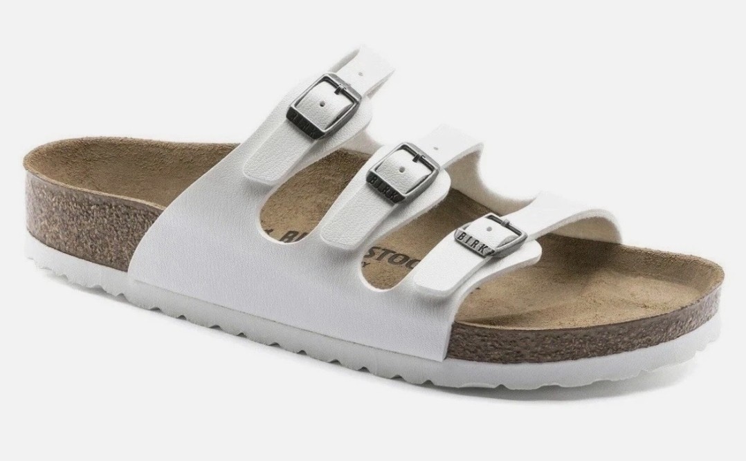 Birkenstock White Florida 3-Strap Buckle Slide Sandals Narrow Fit EU 39 US 8-8.5