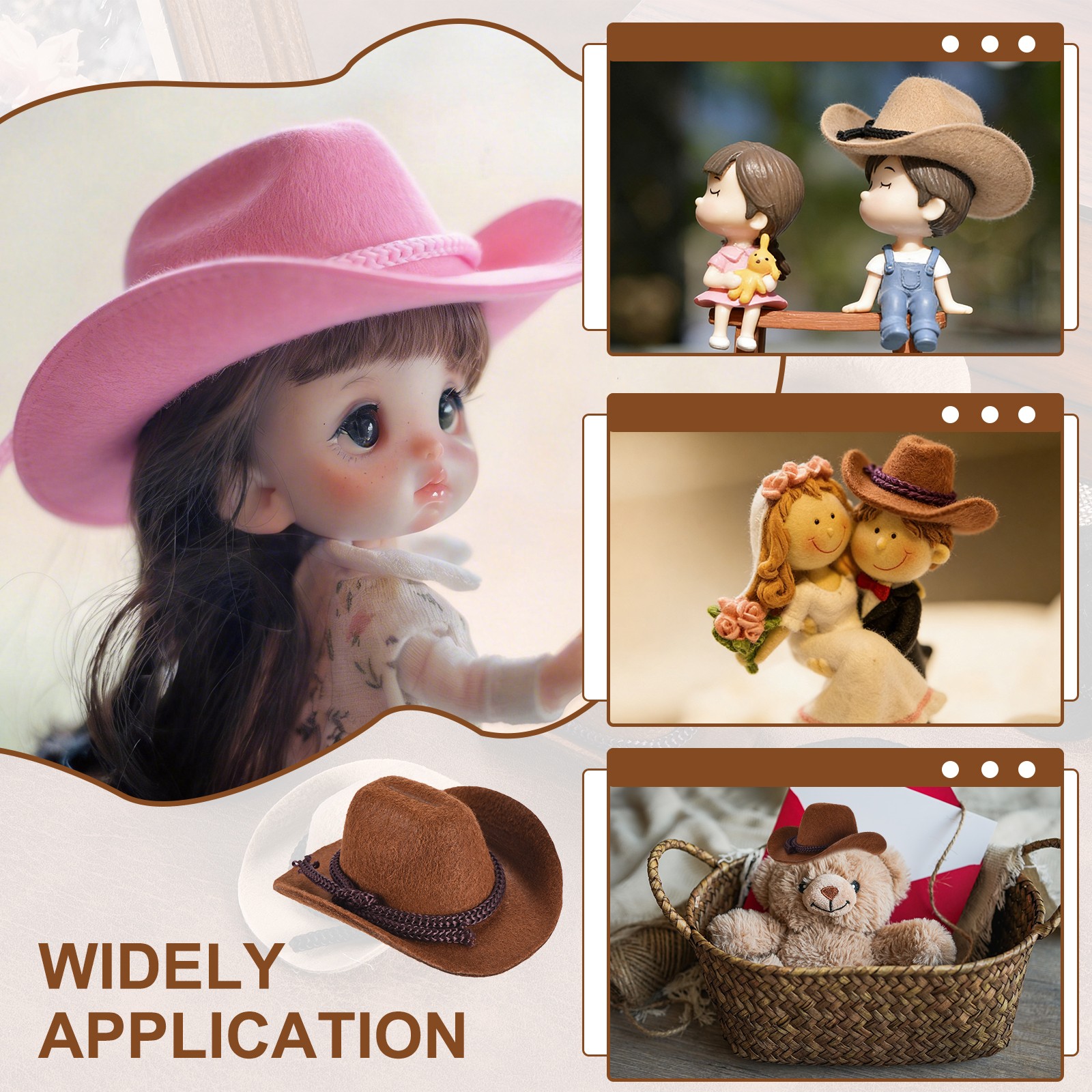 Pink Mini Cowboy Hats for Crafts Dolls Wedding, 8.5cm x 7.1cm x 4cm