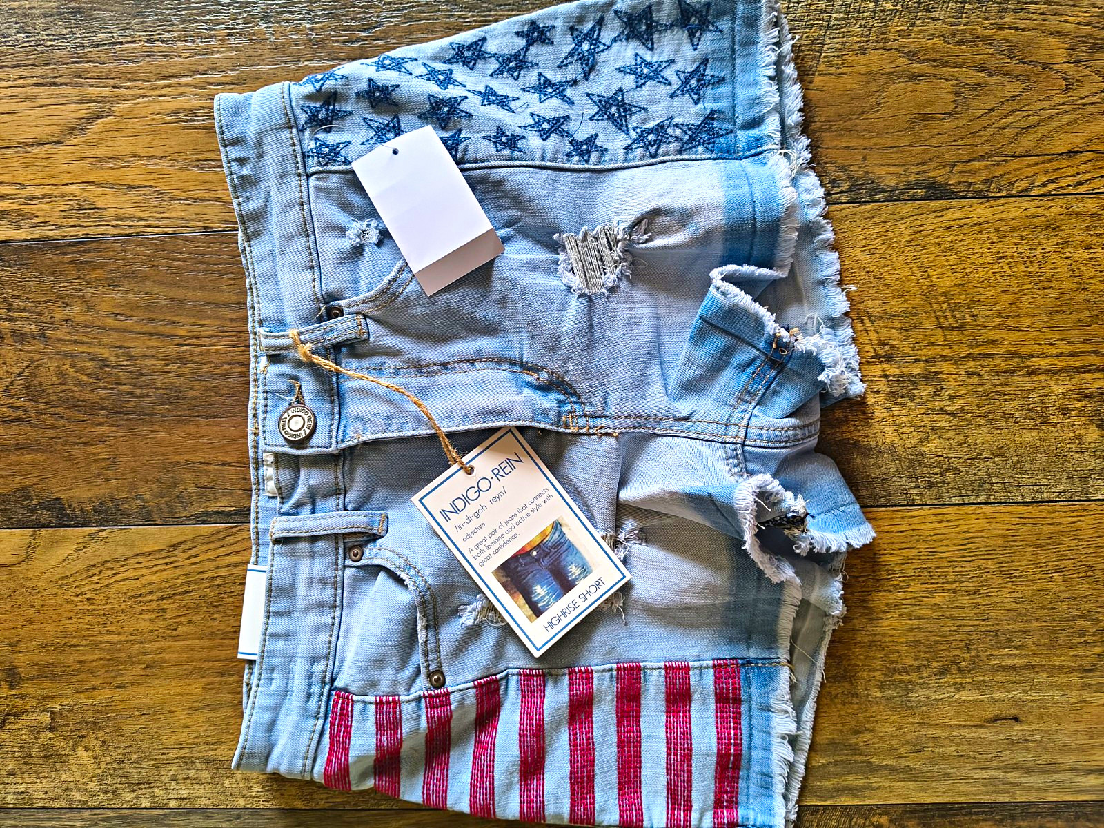 Indigo Rein High Rise Light Wash Denim Cut Off Shorts Pockets Size 5
