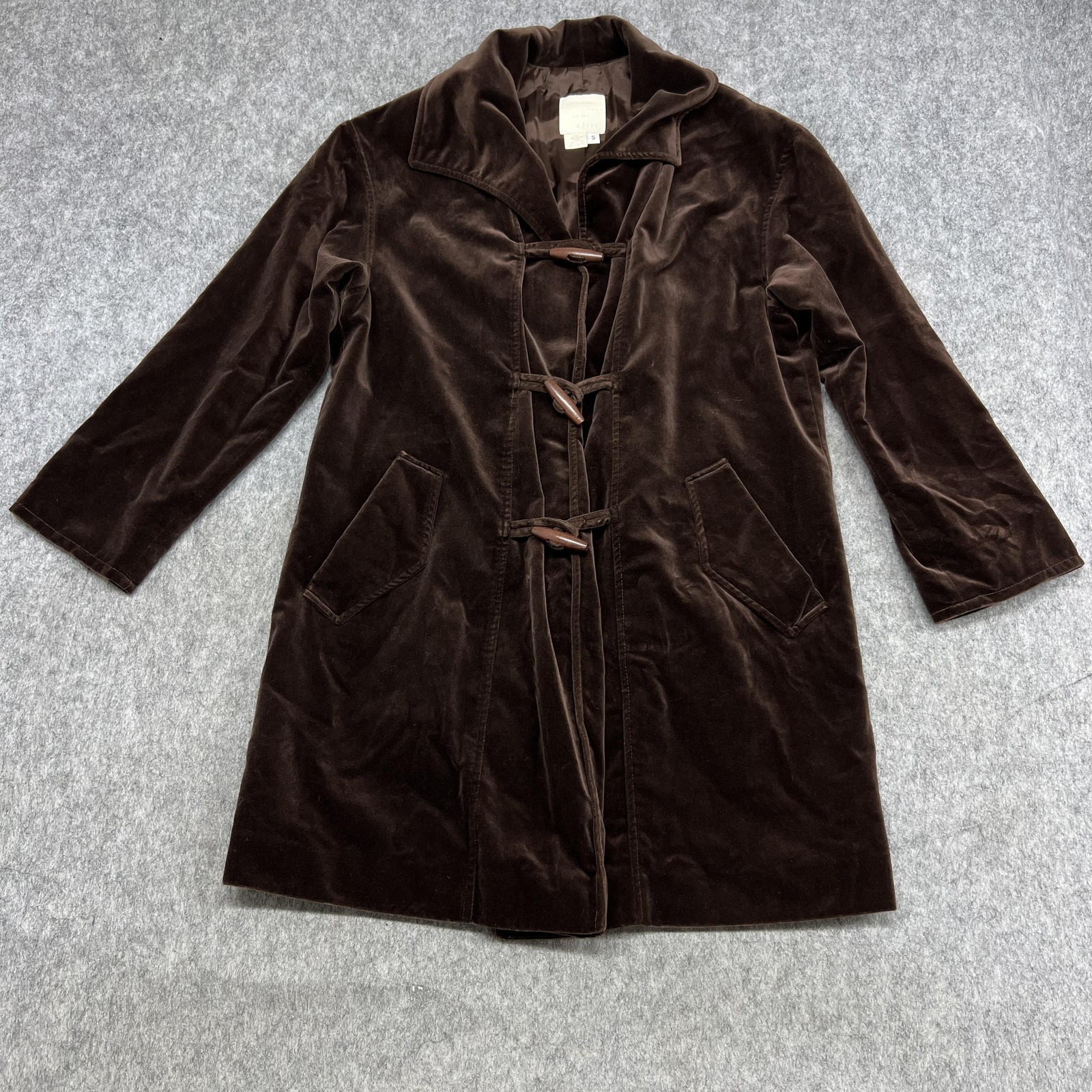 Vintage J Jill Coat Womens S Brown Velvet Toggle Lined Duster Missy Whimsigoth