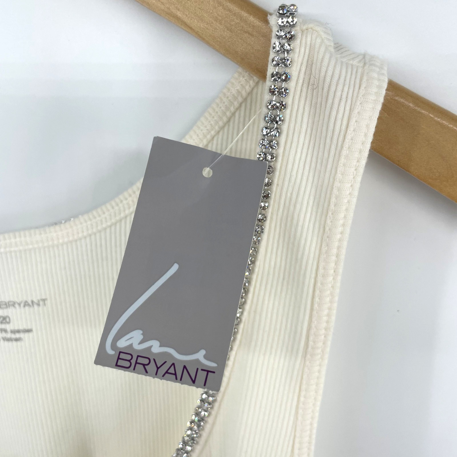 Lane Bryant Tank Top 18/20 Embellished Rhinestone Ribbed Cream Elevated Basic