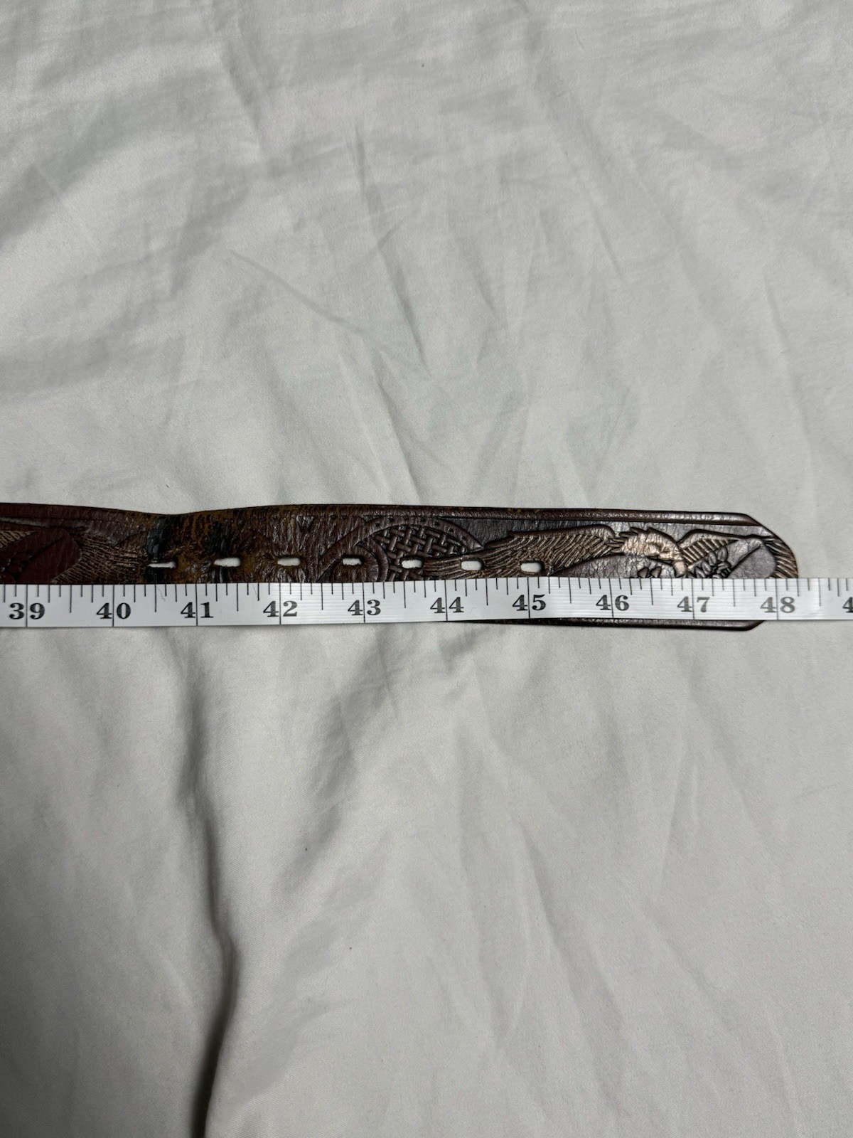 Wrangler Eagle Tooled Leather Western Belt Mens Size 42 Vintage Brown Cowboy