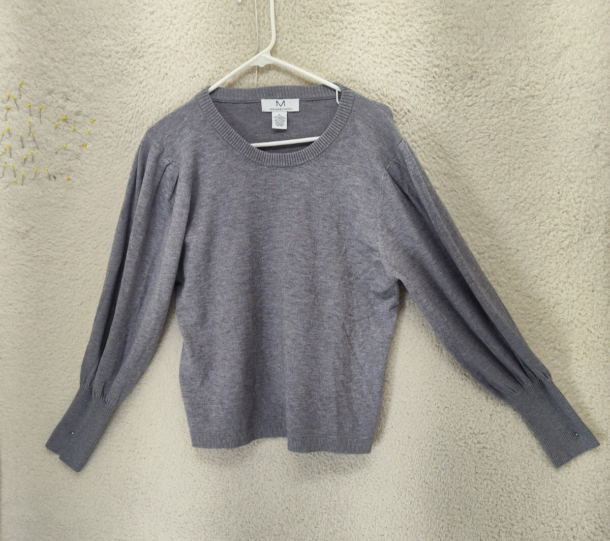 Magaschoni Women Sweater Extra Large Gray Nylon Blend Long Sleeve Knit Pullover