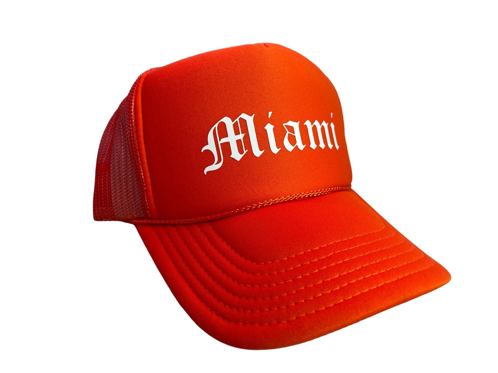MIAMI SOUTH BEACH OLD ENGLISH ORANGE HAT 5 PANEL HIGH CROWN TRUCKER SNAPBACK 2