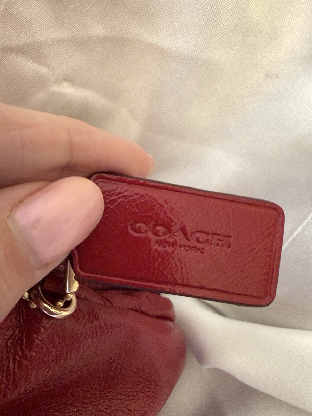 Coach NWT Cardinal Red Crinkle Cut Leather Mini Faye With Gold Chain & Hardware