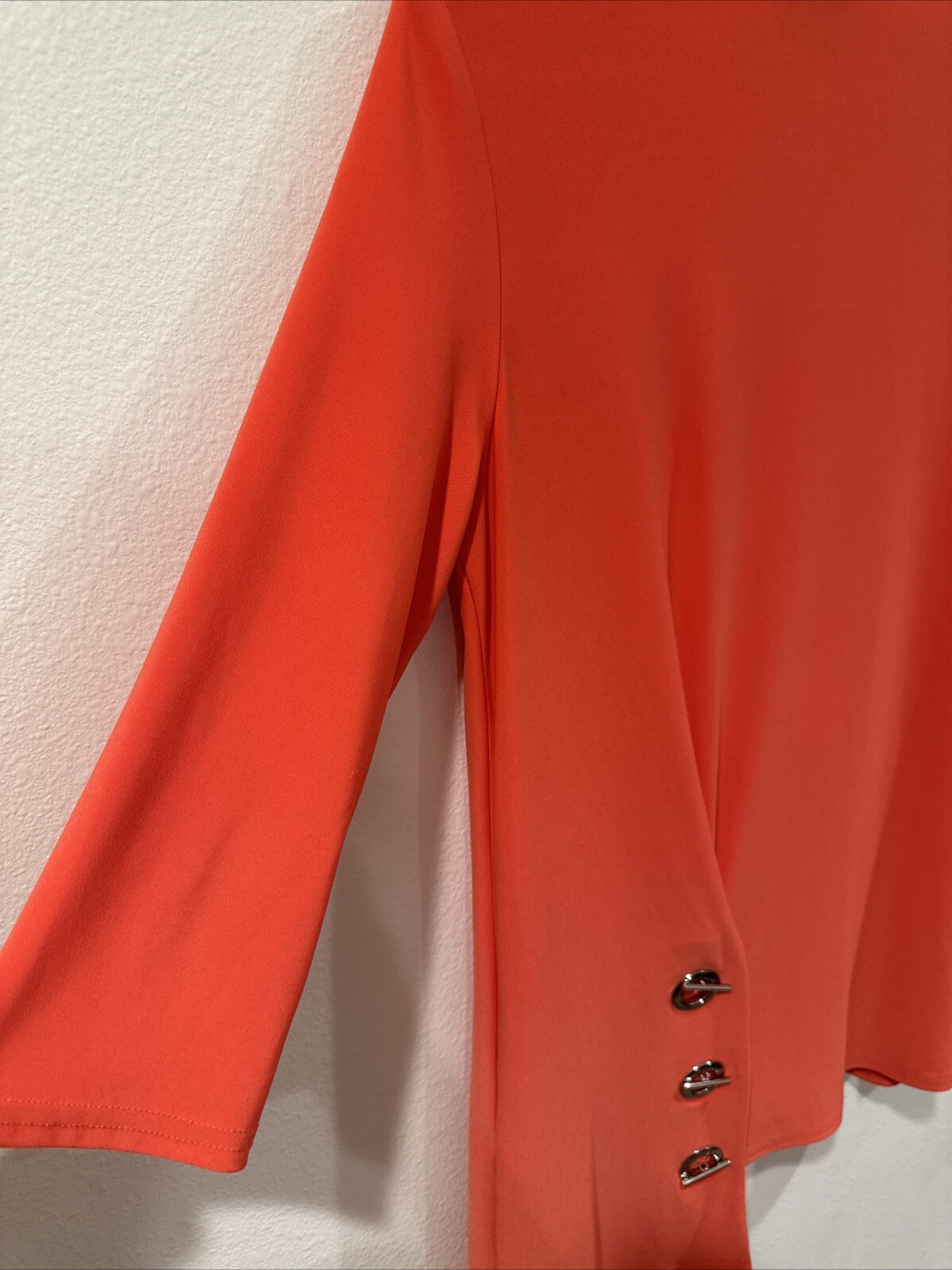 EUC Joseph Ribkoff Blouse Womens 10 Stretch V Neck Asymmetric Three Ring Detail