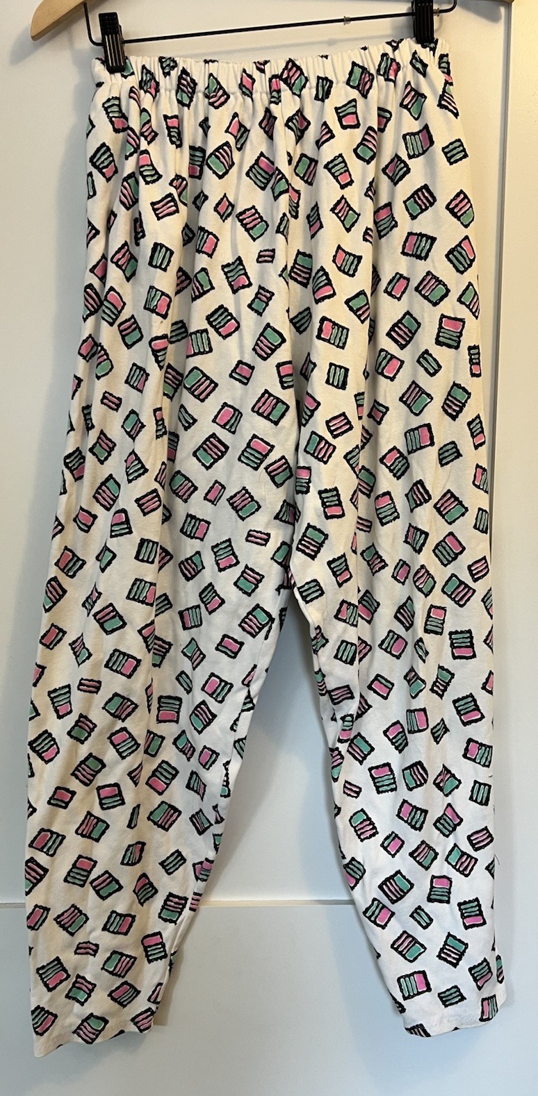 Vintage-Style Custom Homemade Knit “Pop Art” Colorful Print Pants 80’s/90’s