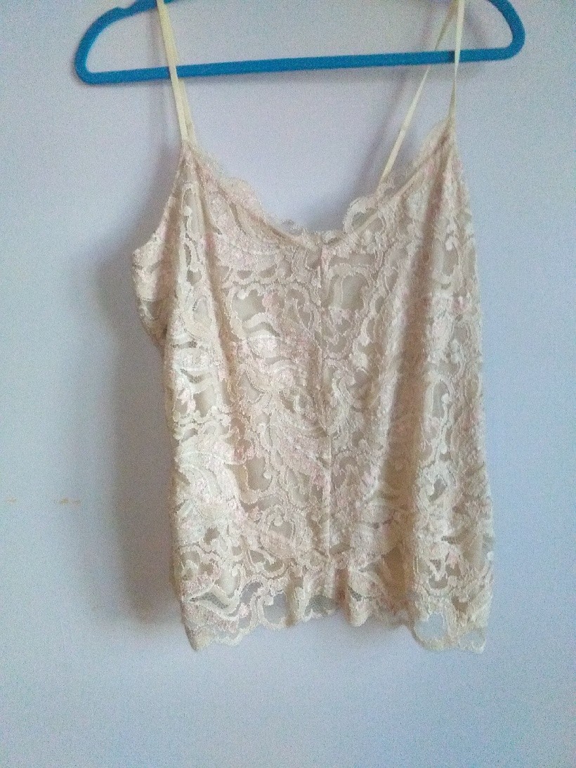 NWOT BOSTON PROPER Size Large TAUPE Lace Halter/W Spaghetti Straps Made in USA
