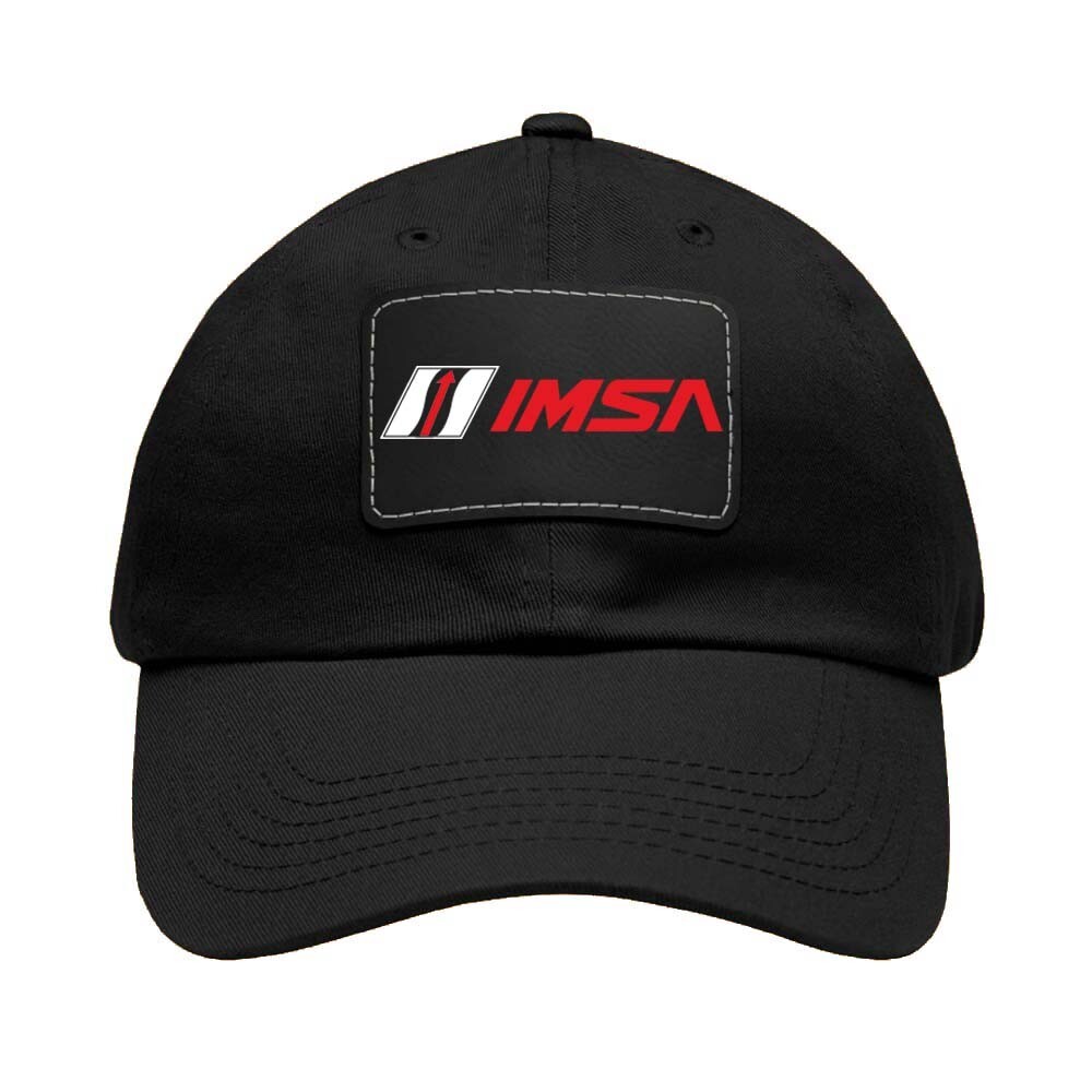 IMSA International Motor Sports Black Adjustable Dad Hat with Leather Patch