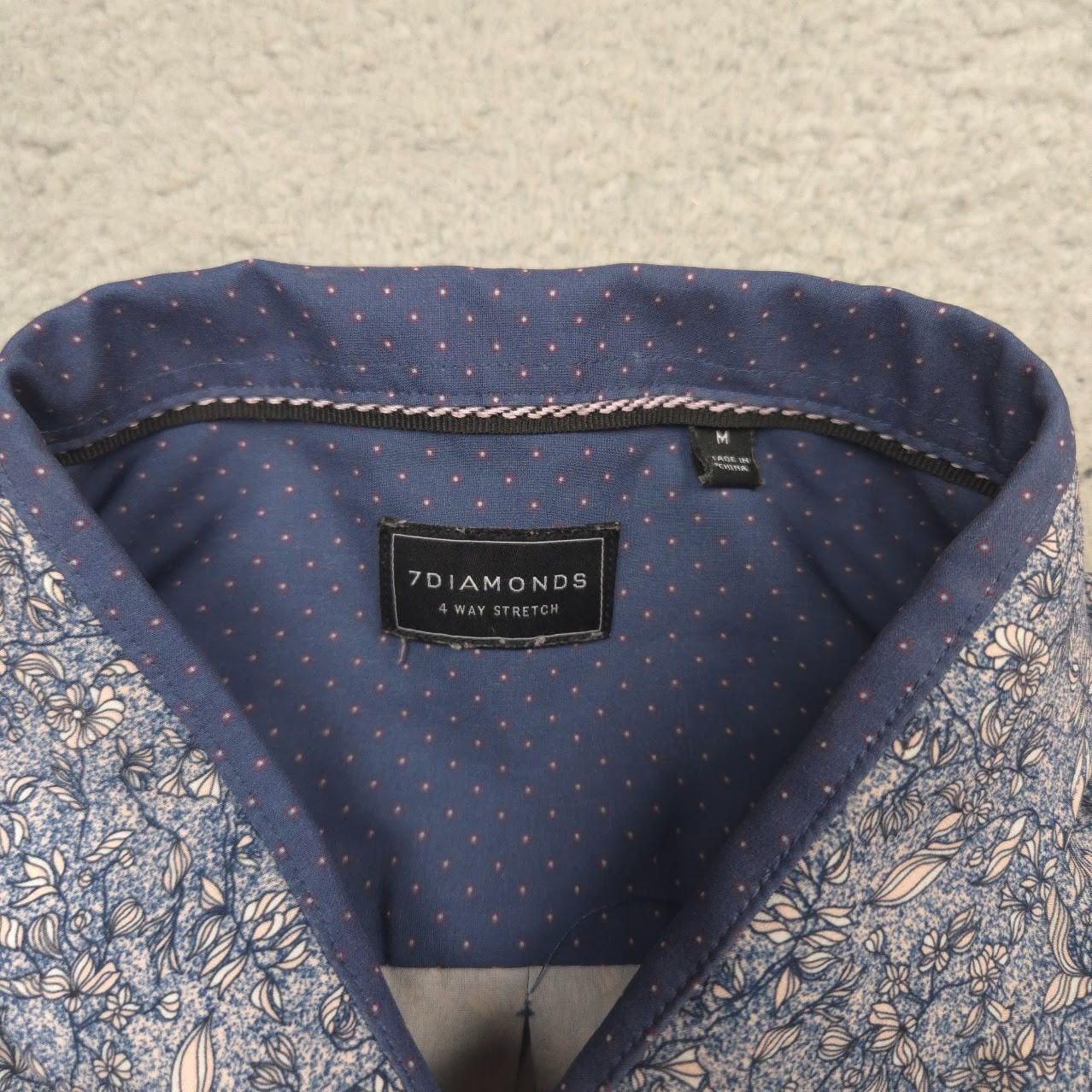 7Diamonds Kingston Sunset Shirt Mens Medium Blue Floral Short Sleeve Stretch