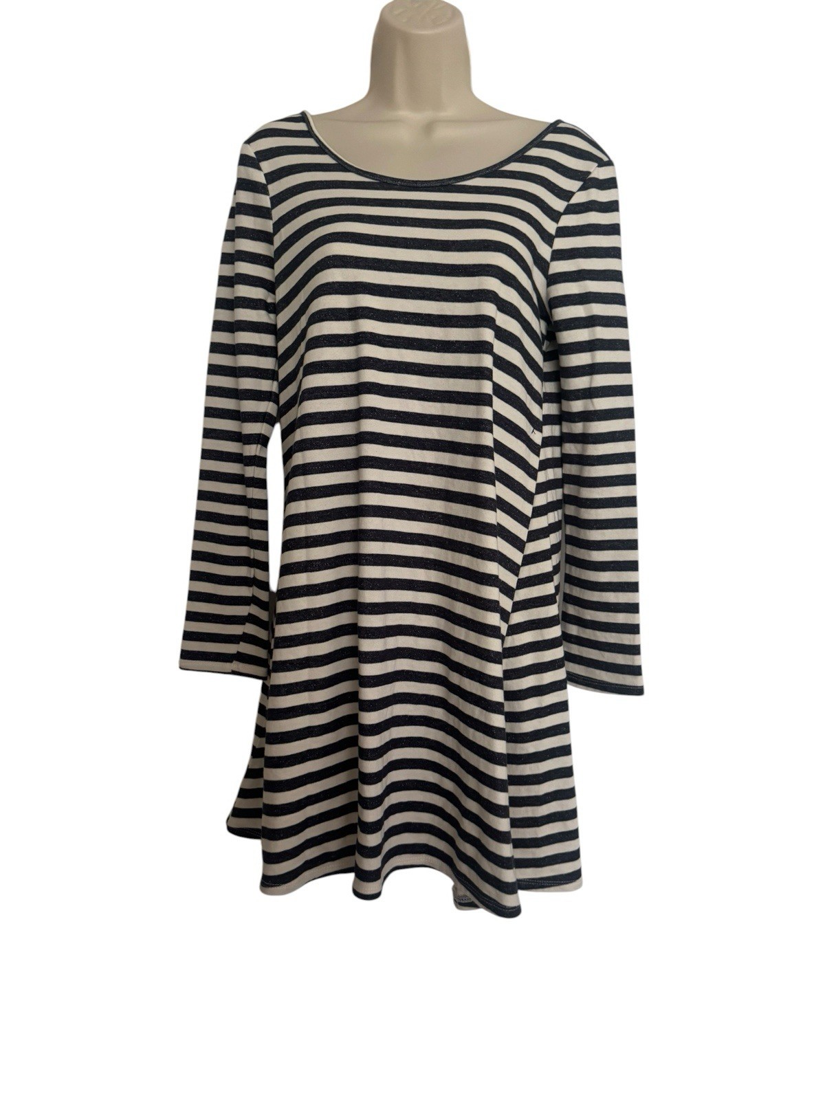 BCX Women’s Dress Size Medium Blue Stripes Long Sleeve Knee Length