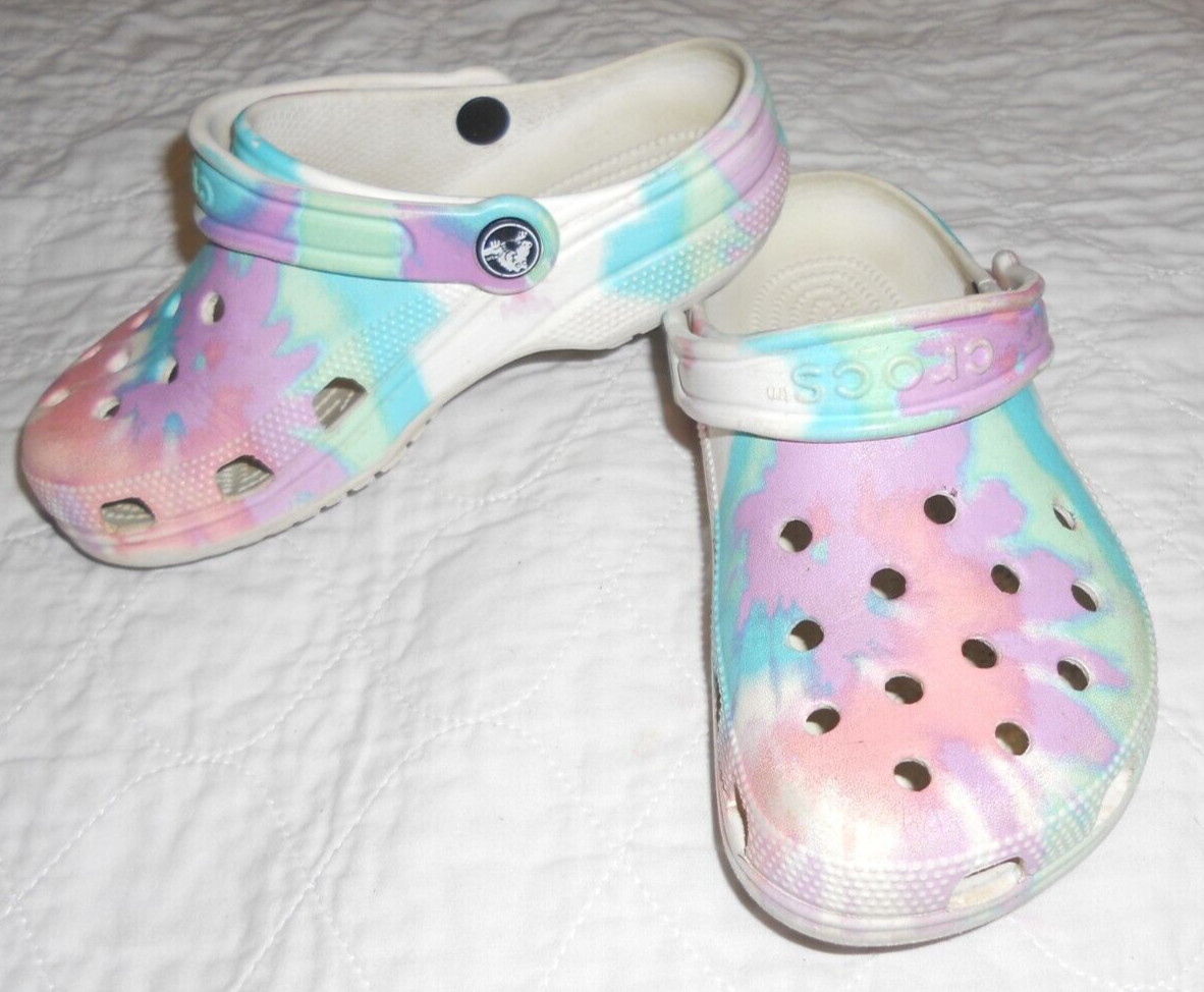 Crocs Baya Classic Tie Dye Unisex Clogs Slip On Shoes Pastel White Sz W4 M2