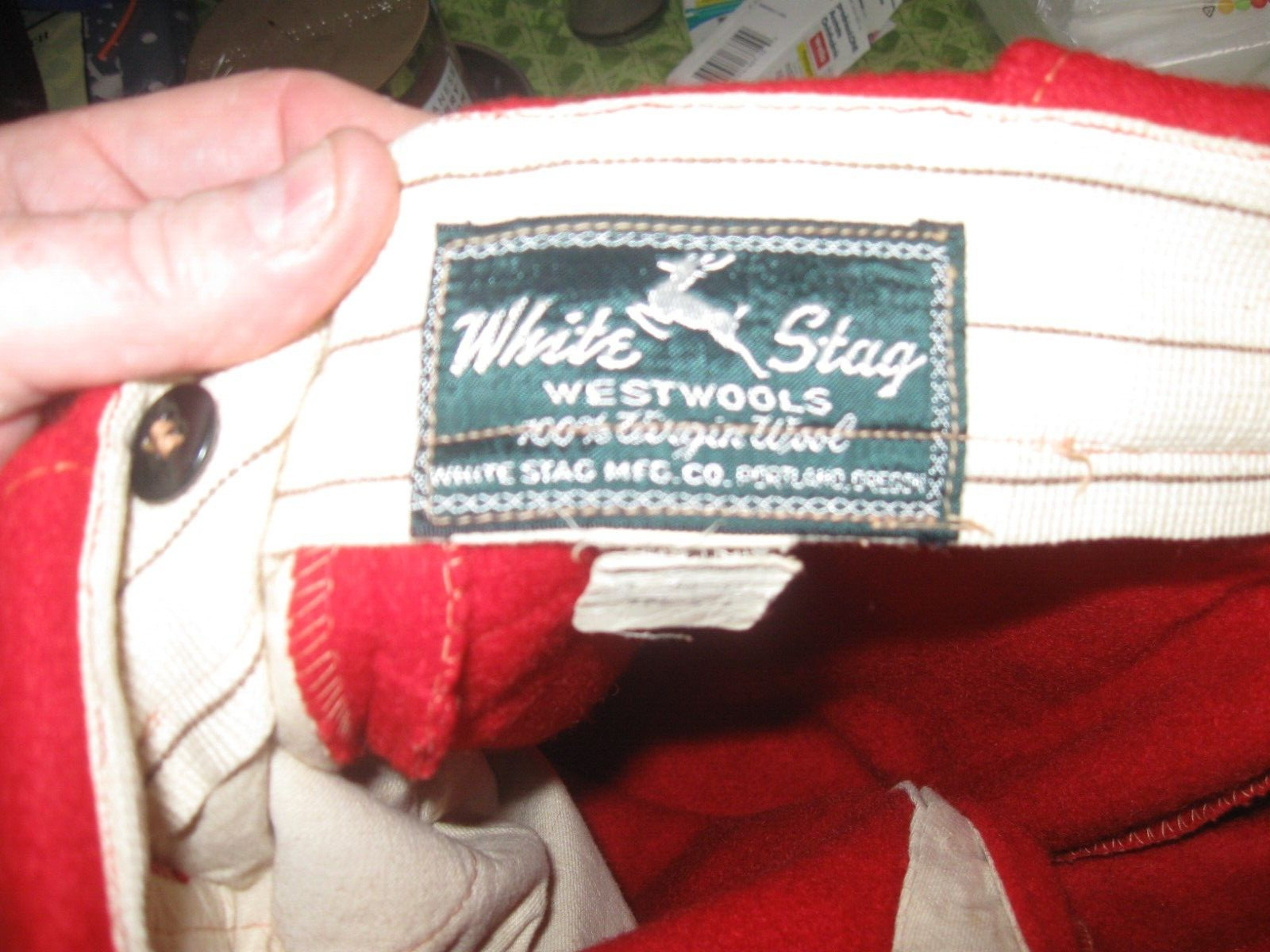 Vintage men Wool Pants Red Hunting 36 X 24 to cuff band 28 to bottom of cuff