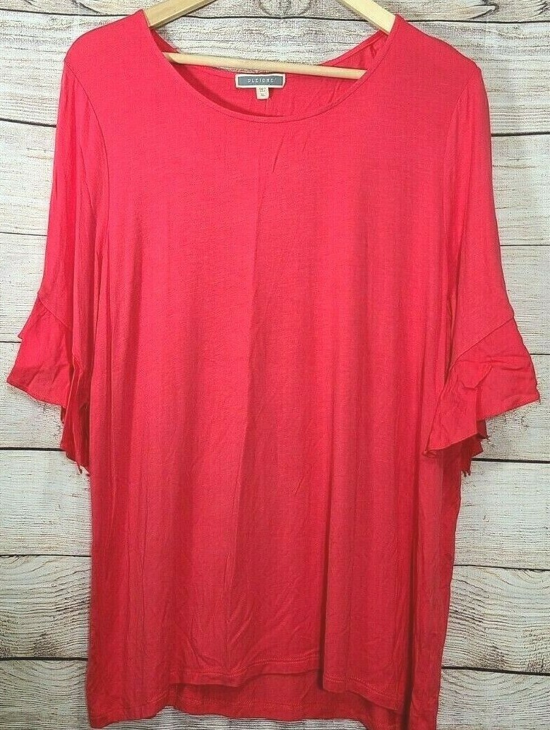 Pleione Blouse Top Women’s XL Peach Short Bell Ruffle Sleeve New