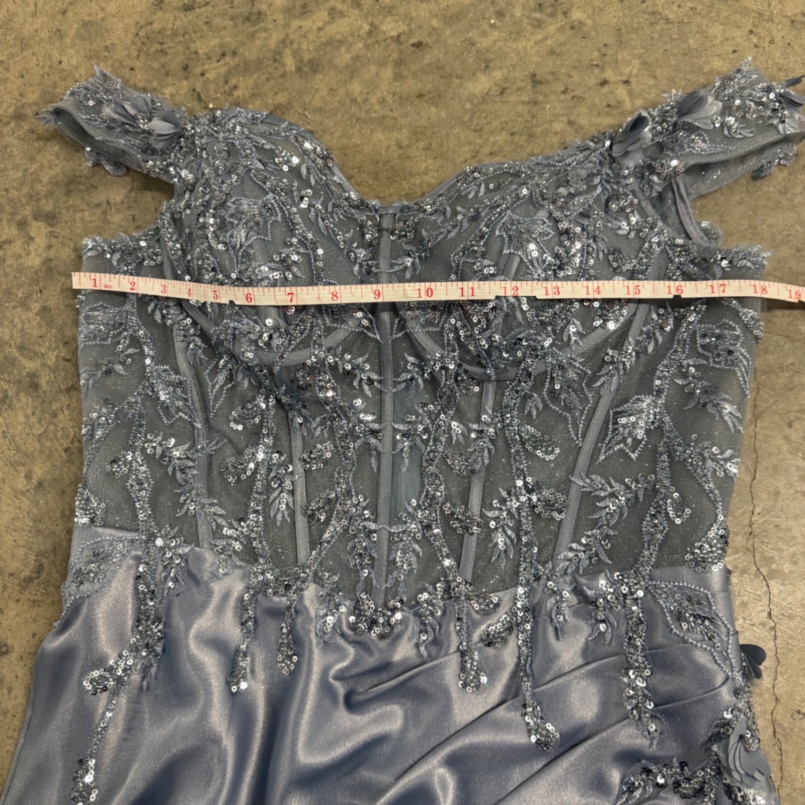 Ladivine by Cinderella Divine Blue Beaded Corset Lace Slit Maxi Gown Dress S/XL