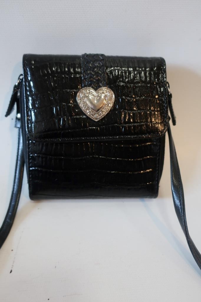 Womens Bloomingdales Black Leather Wallet Crossbody Bag