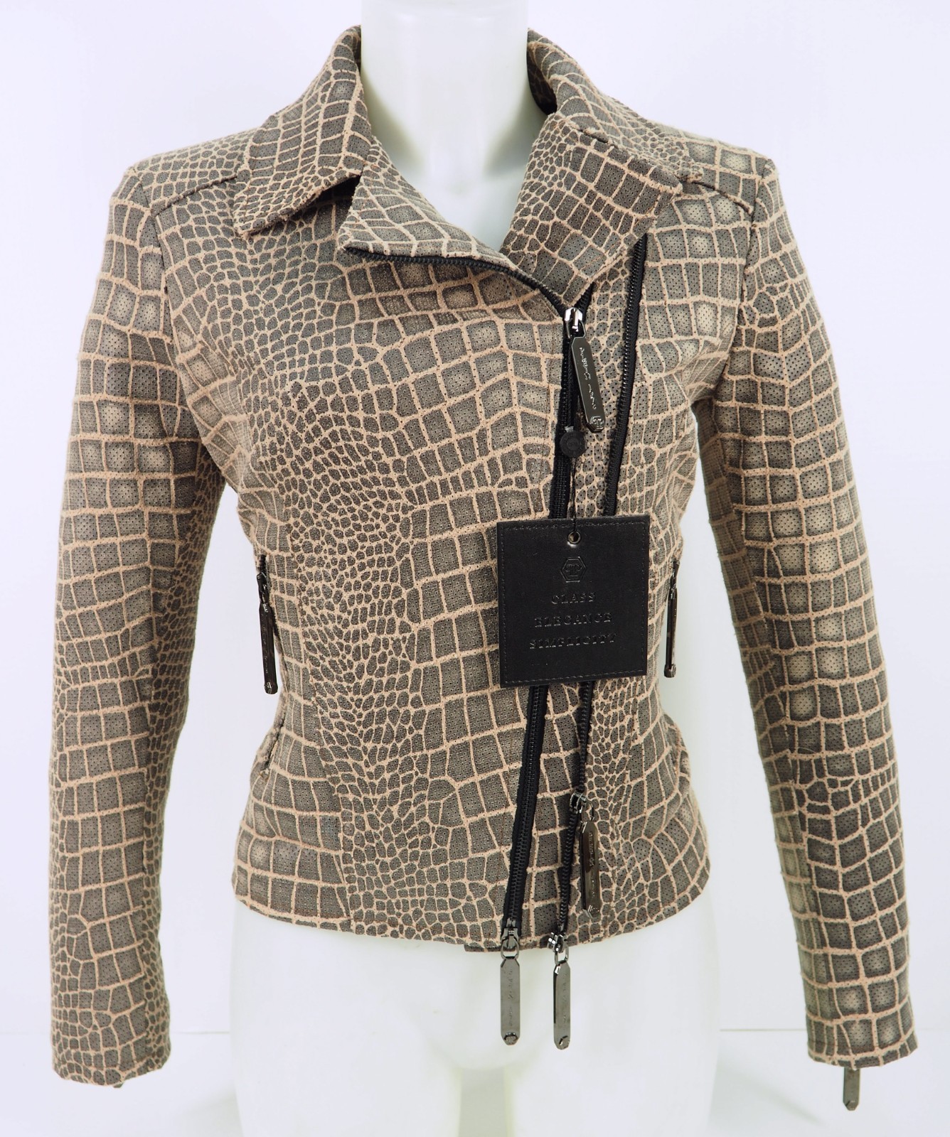 PHILIPP PLEIN LADIES CRYSTAL SKULL LEATHER JACKET BIKER GENUINE 42-44-46-48-50-52