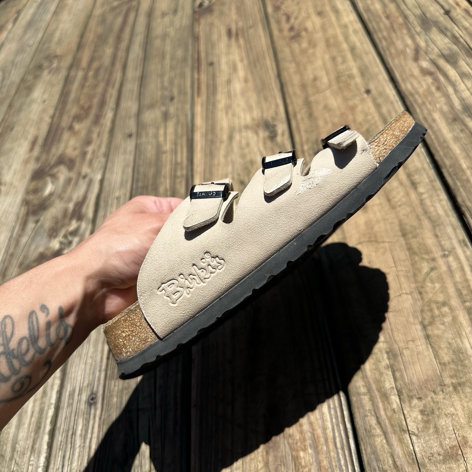 Birkenstock Florida 3-Strap Tan Beige Sandals Womens Size 6 EU 37 Good Tread