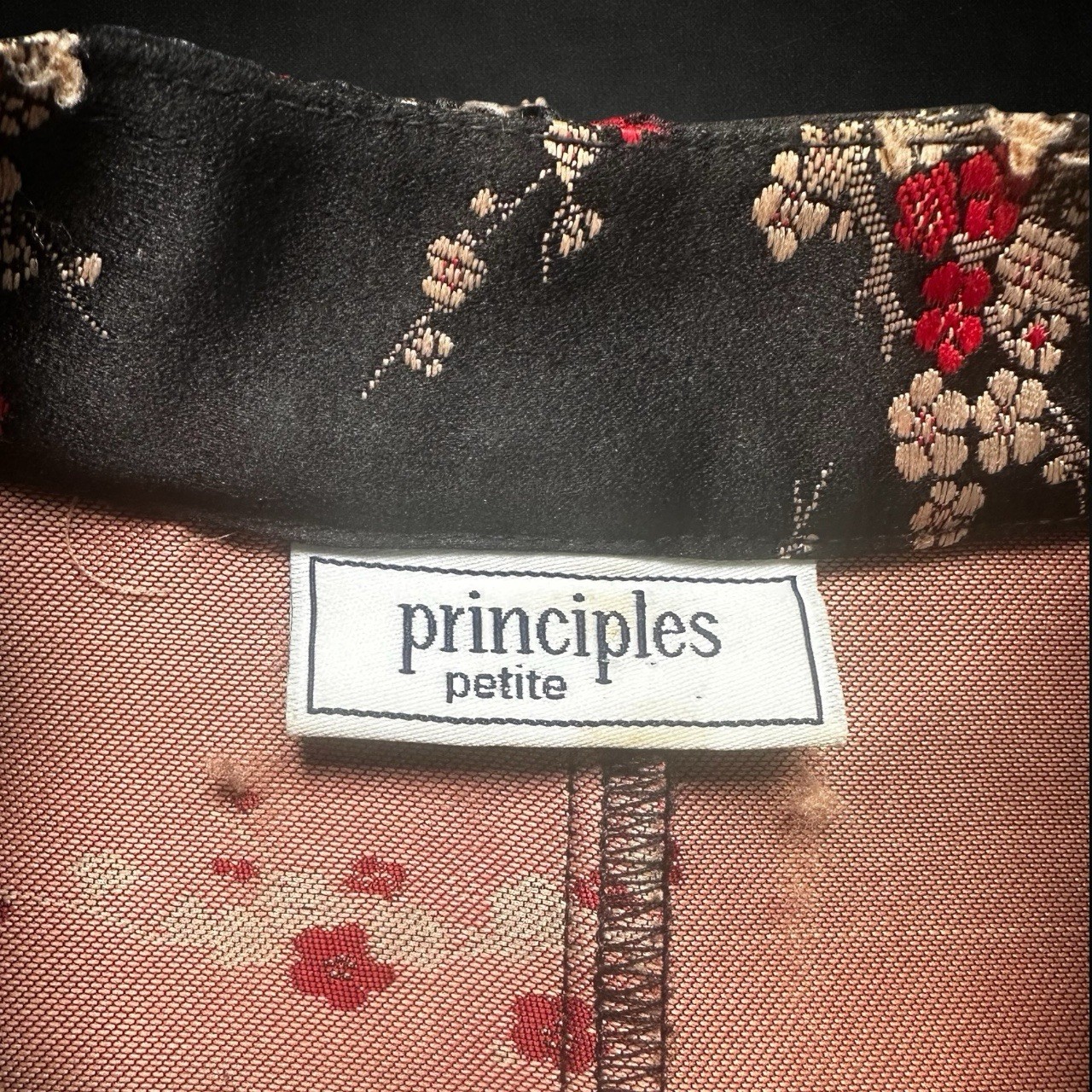 Principles Womens Y2K Asian Inspired Top 14 Black Red Floral Fitted Blouse 90s