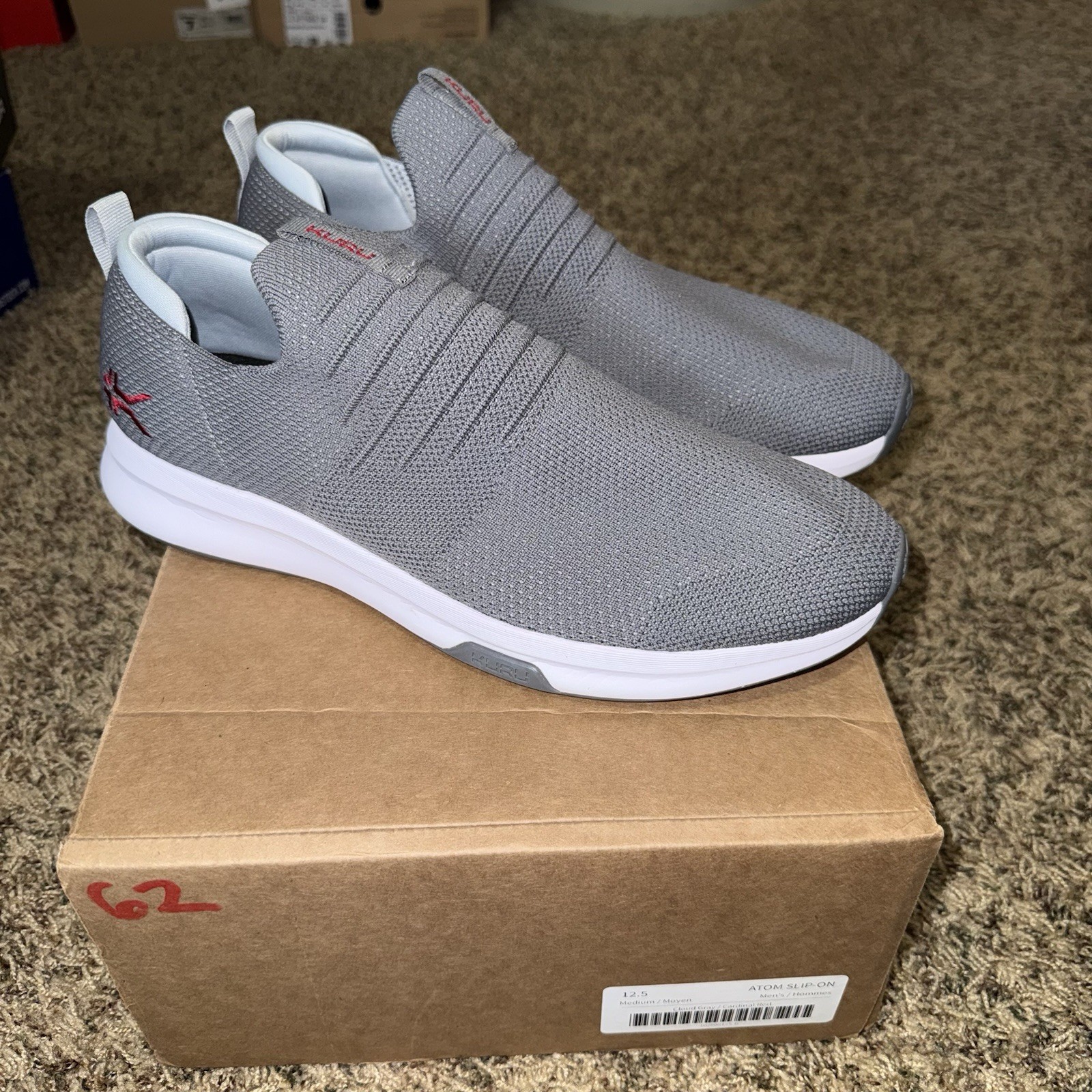 KURU Atom Slip On Shoes Cloud Gray Cardinal Red Men’s Size 12.5 Comfort