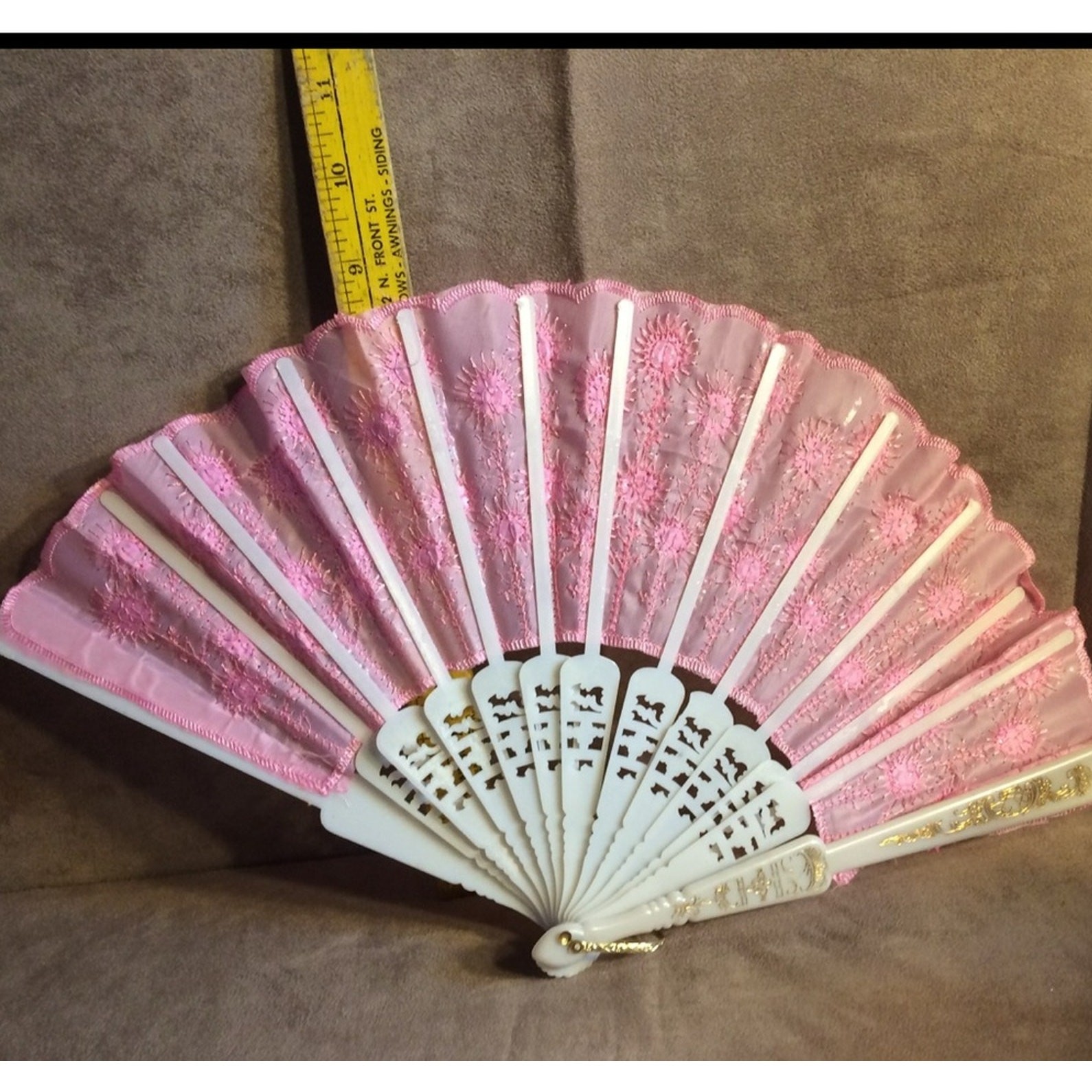 Vintage Small Folding Fan Lot Pink & Red Floral Fabric & Plastic
