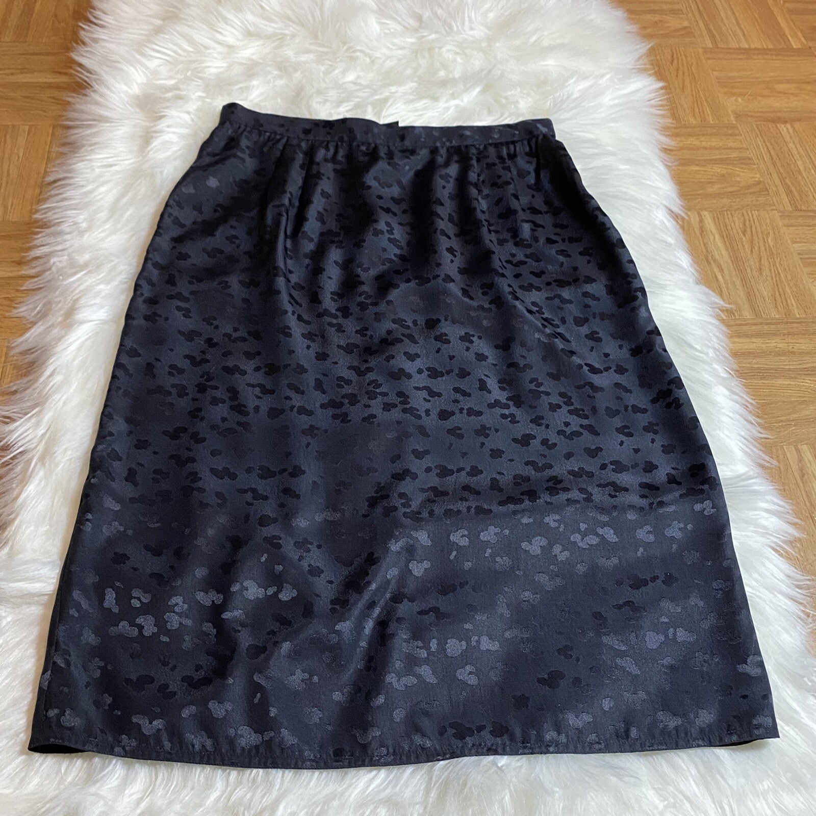 Oasis? A Line Long Black Leopard PRint Skirt Size 12 RN 58142 Zip Up Trendy