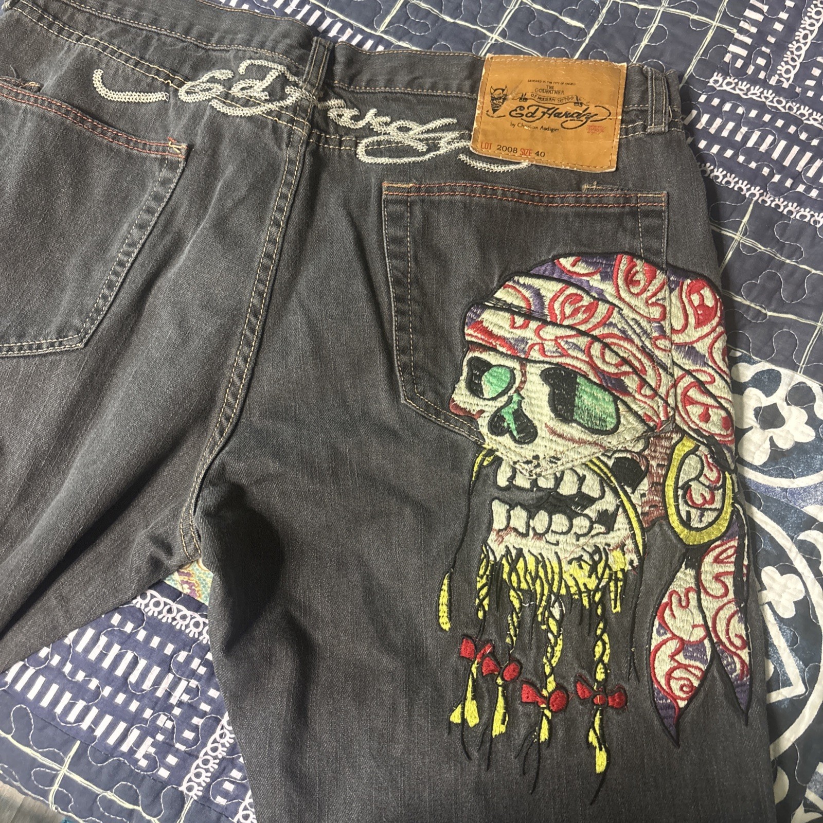 Vintage Ed Hardy By Christian Audigier pirate Skull Jeans Sz 40×34